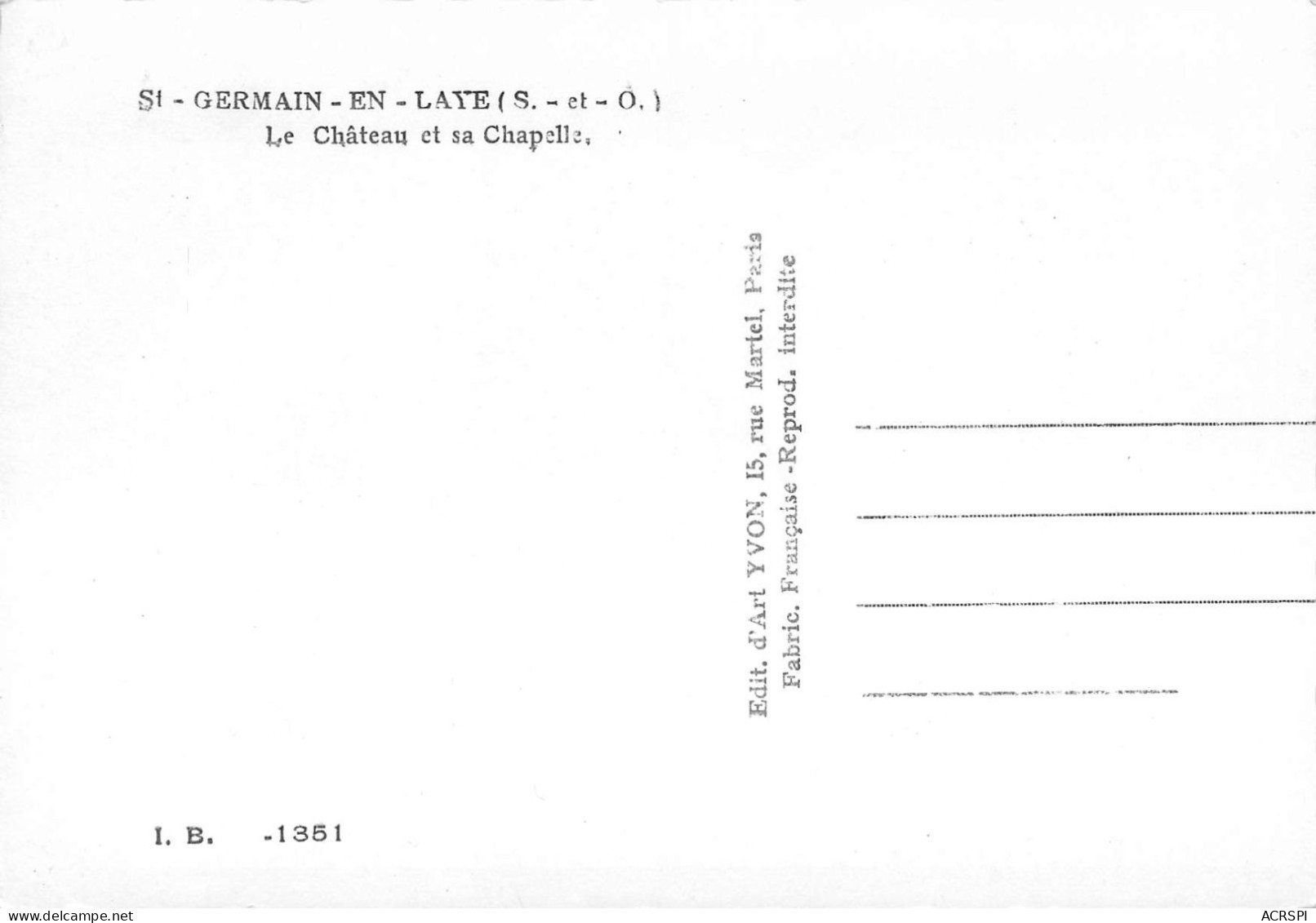 78 SAINT GERMAIN EN LAYE Le Chateau Et Sa Chapelle  24 (scan Recto Verso)KEVREN0770 - St. Germain En Laye (castle)