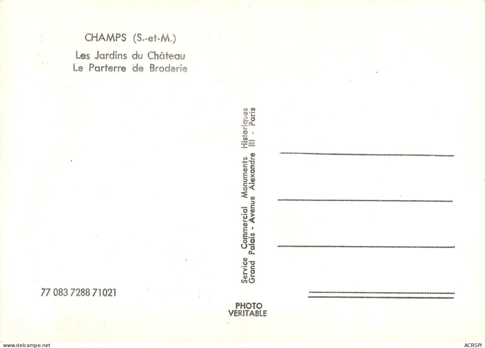 77 CHAMPS SUR MARNE Les Jardins Du Chateau Le Parterre De Broderie 2 (scan Recto Verso)KEVREN0769 - Moret Sur Loing