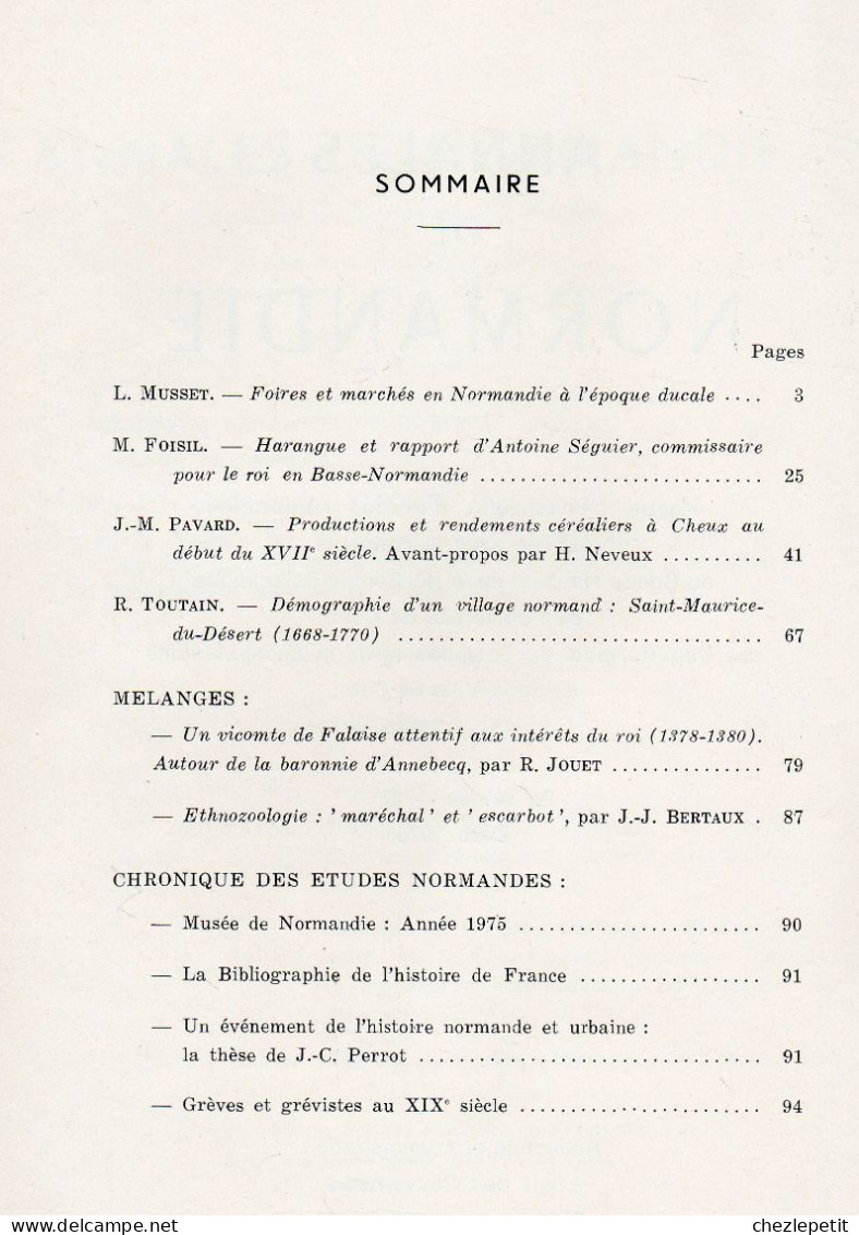 ANNALES DE NORMANDIE 1976 Foires Et Marchés Saint Maurice Du Désert Annebecq - Normandië