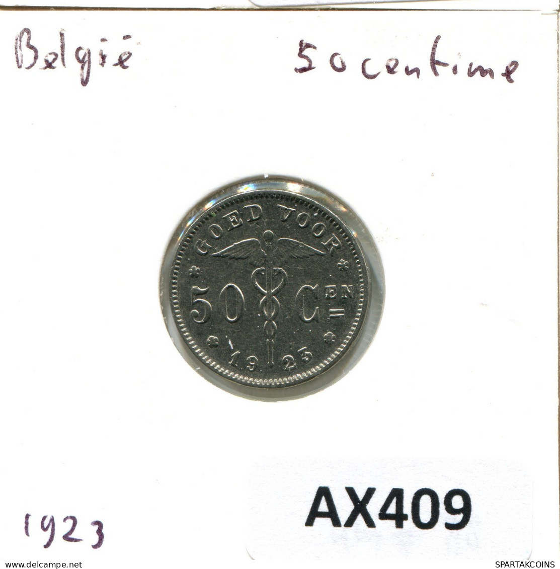 50 CENTIMES 1923 BELGIEN BELGIUM Münze DUTCH Text #AX409.D.A - 50 Centimes