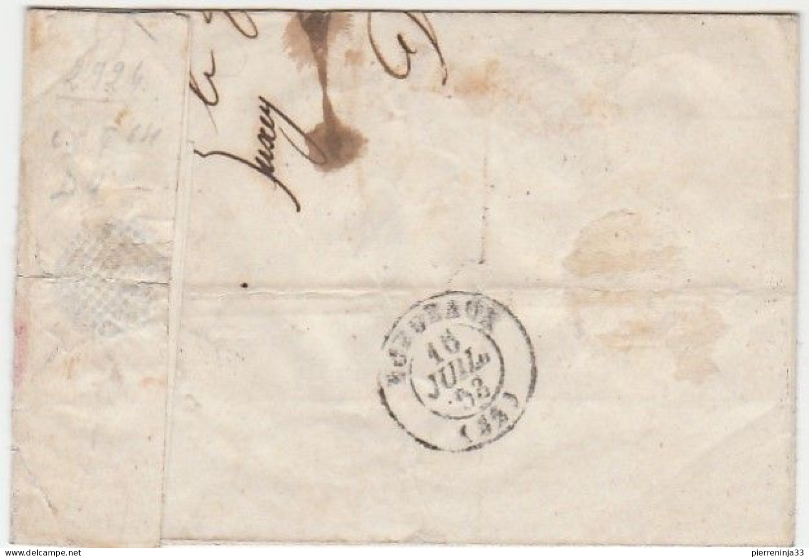 Lettre Avec Cursive "39 Sore " Landes, Cachet Villandraut + Timbre Napoléon N°10, 1853 - 1852 Louis-Napoleon