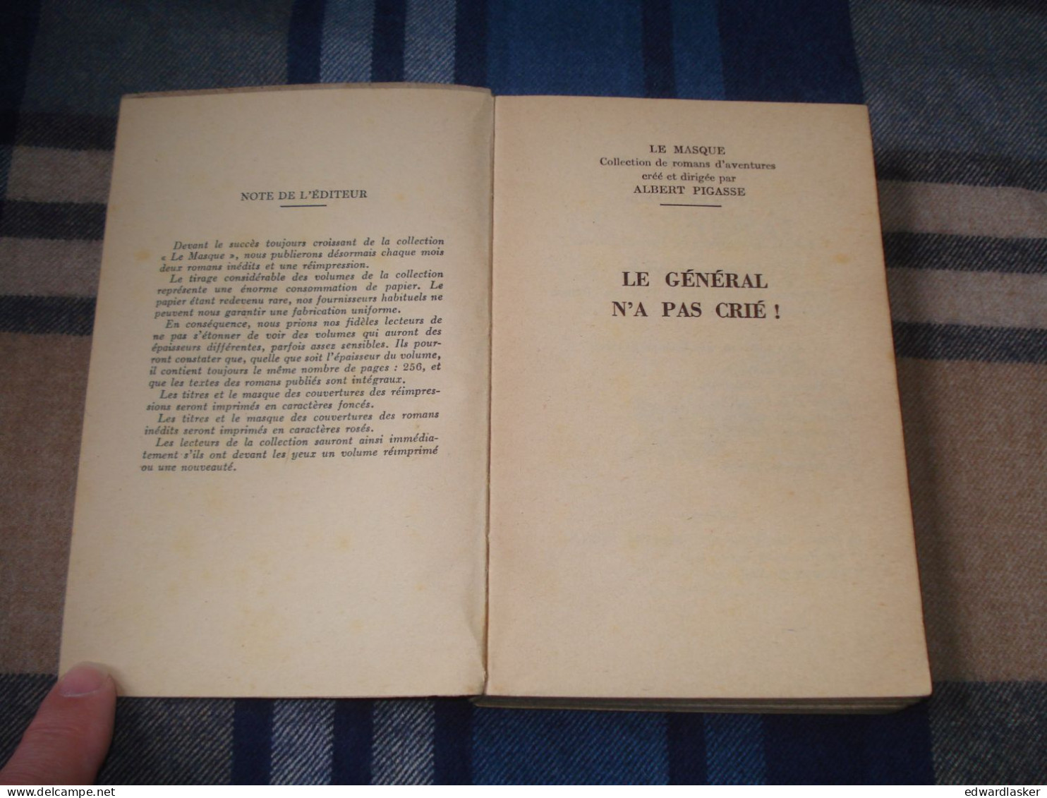 Coll. LE MASQUE N°390 : Le Général N'a Pas Crié /Jean Bommart - 1951 - Le Masque