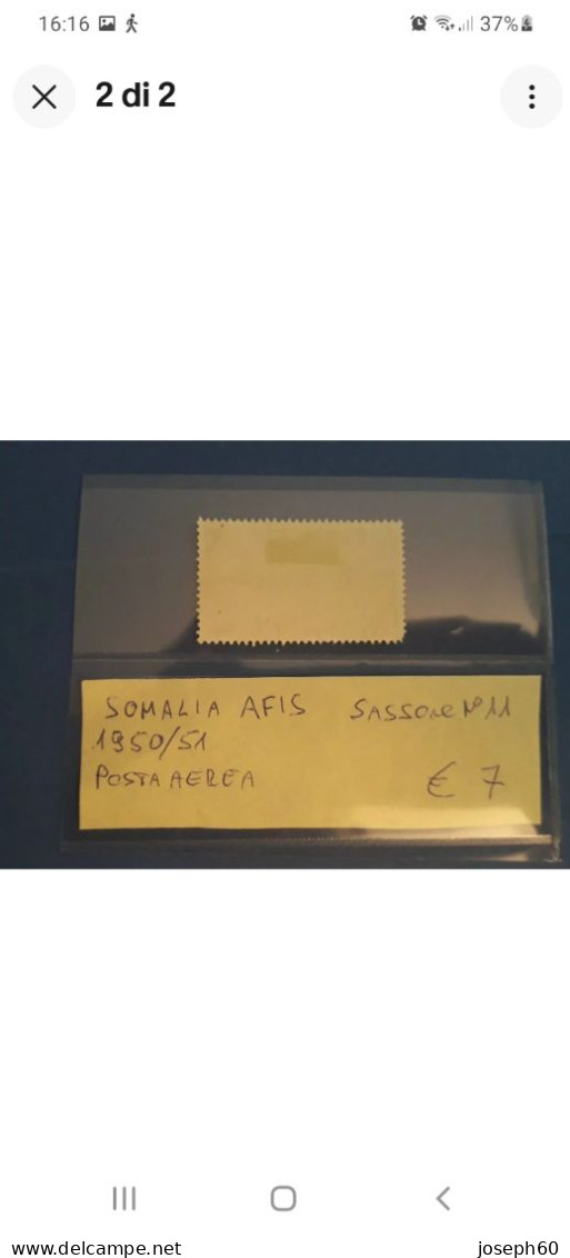 Frqncobollo SOMALIA AFIS 1950/51 Sassone N11 Usato. - Somalie