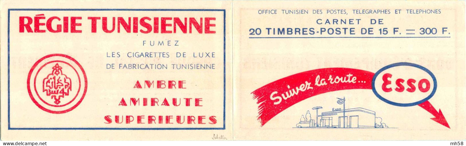 TUNISIE - Carnet Couv. Esso Neuf ** Avec Pubs : Frigidaire Paparone - N° 344A-C1 15f Intaille Musée Carthage Bleu Clair - Nuevos