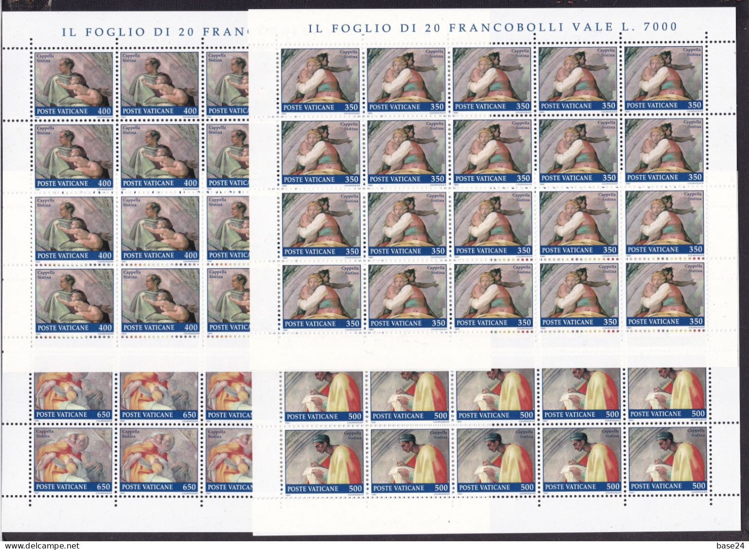 1991 Vaticano Vatican CAPPELLA SISTINA  SISTINE CHAPEL 20 Serie Di 12v. MNH** In Foglio 12 Sheets MICHELANGELO Painting - Unused Stamps