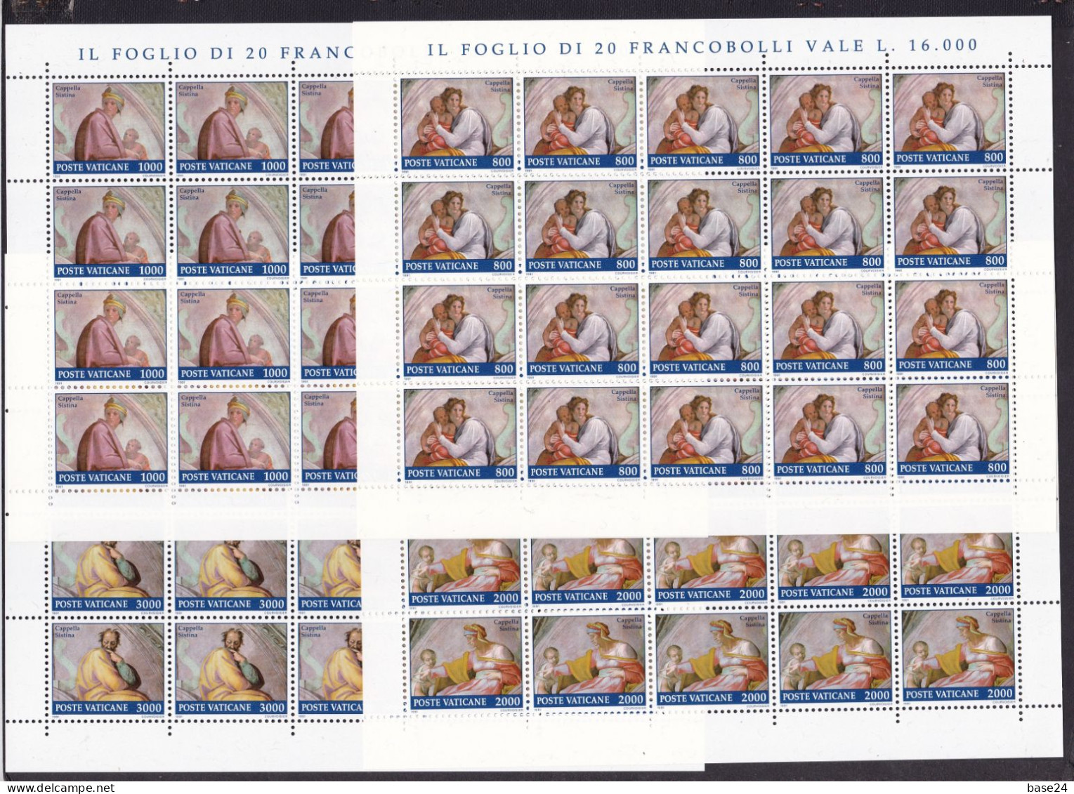 1991 Vaticano Vatican CAPPELLA SISTINA  SISTINE CHAPEL 20 Serie Di 12v. MNH** In Foglio 12 Sheets MICHELANGELO Painting - Unused Stamps