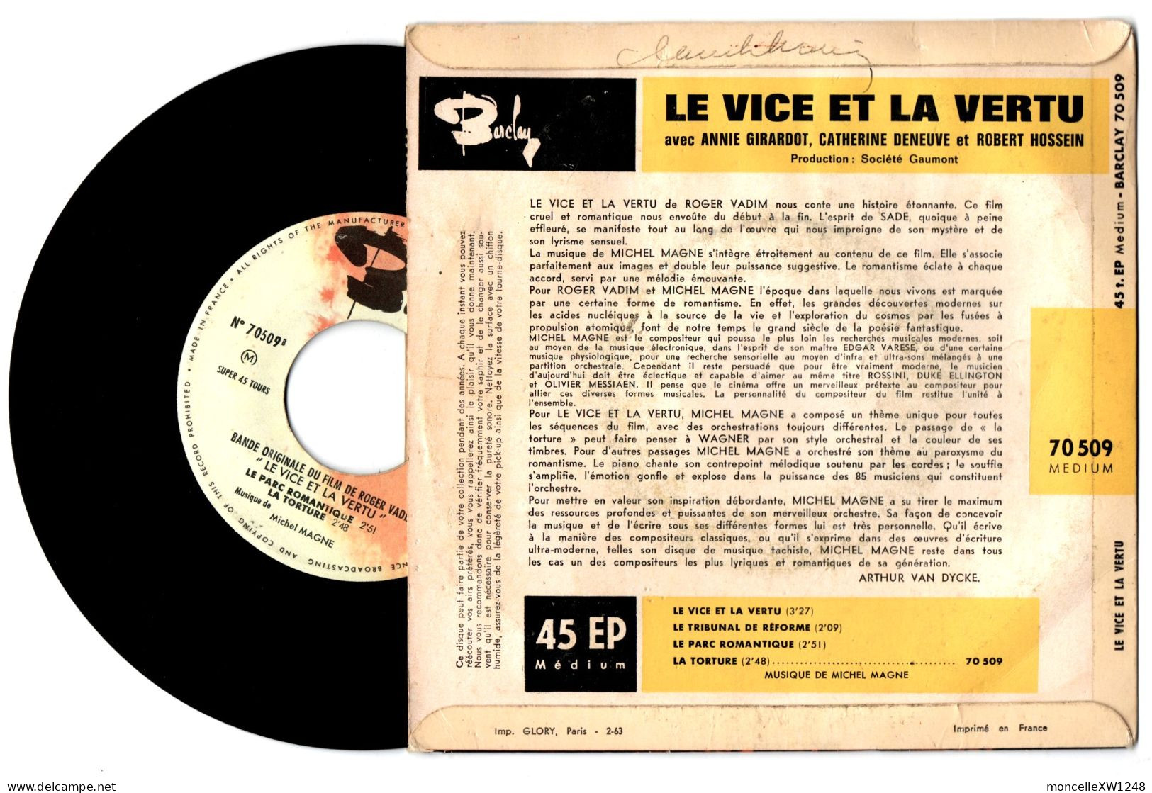 Michel Magne - 45 T EP BOF Le Vice Et La Vertu (1963) - 45 Toeren - Maxi-Single