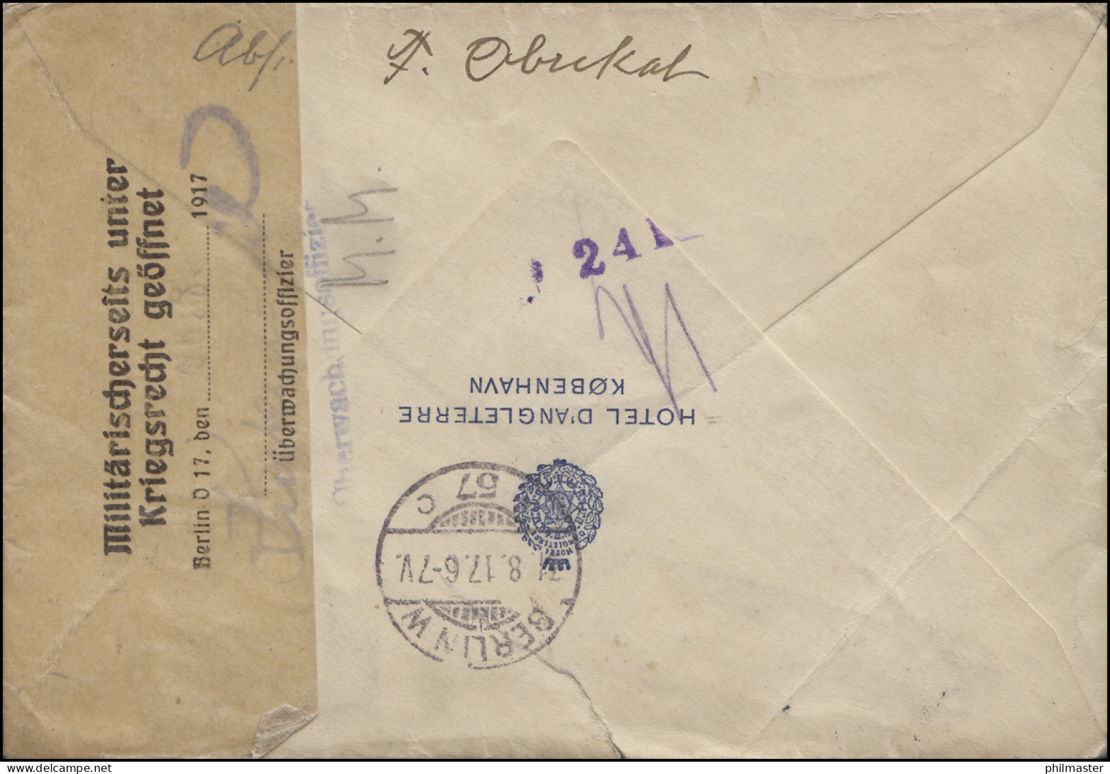 Zensurpost Dänemark Nach Deutschland EF 72 R-Bf. KOPENHAGEN 28.8.17: Kriegsrecht - Postal Stationery