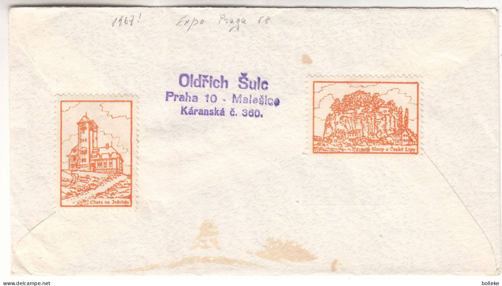 Tchècoslovaquie - Lettre De 1967 ? - Oblit Praha - Expo Praha 68 - Avions - Avec 2 Vignettes - - Cartas & Documentos