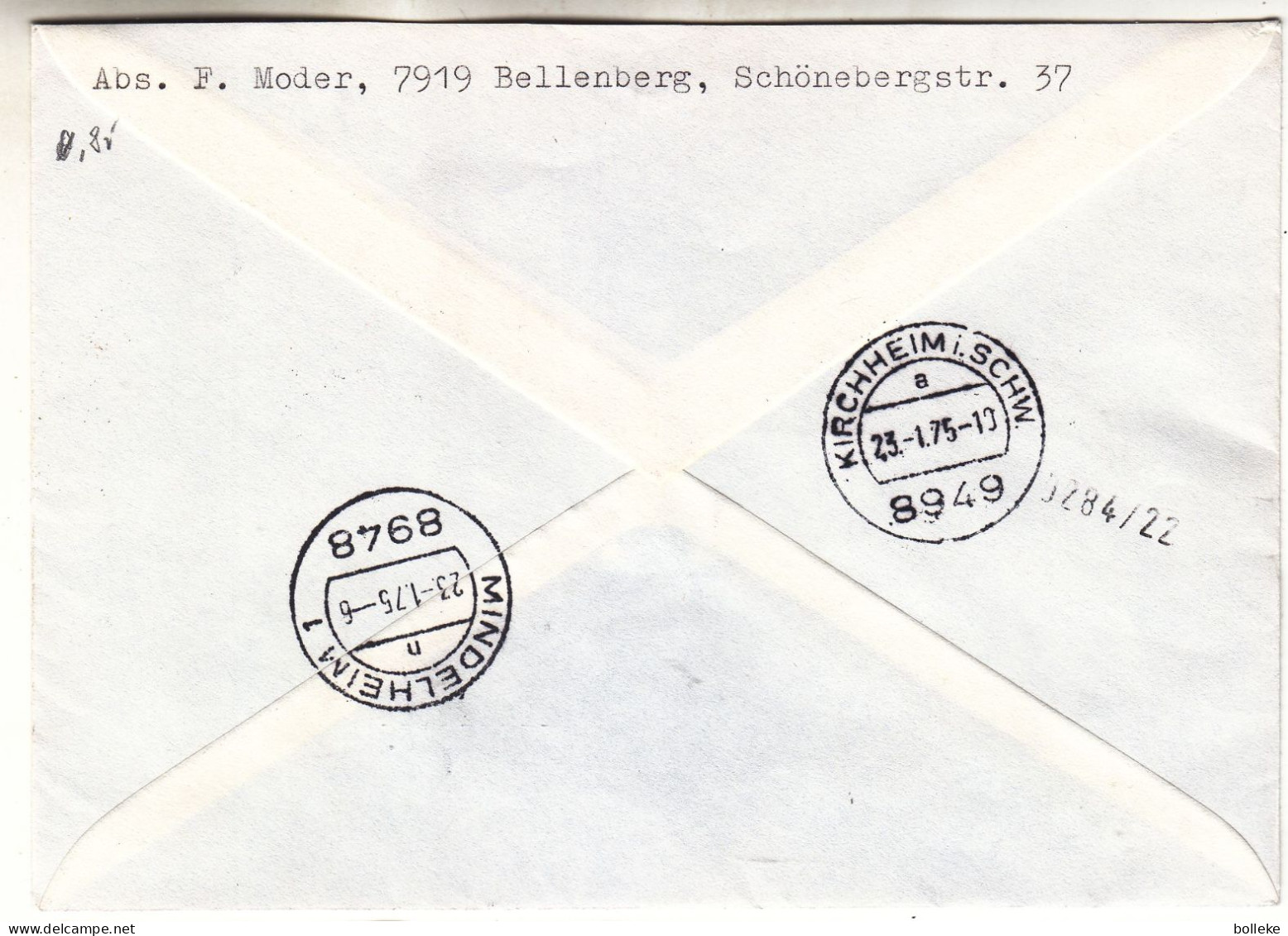 Saint Marin - Lettre Recom De 1975 - Oblit Republica Di S. Marino - Exp Vers Kirchheim - Cachet De Mindelheim - Avions - - Briefe U. Dokumente