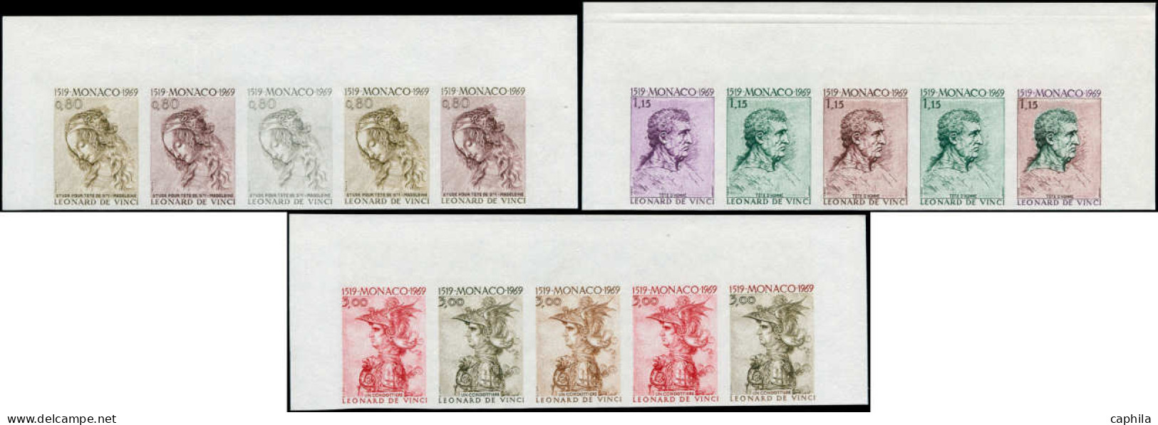 MONACO Poste ** - 799/804, 6 Bandes De 5 Essais De Couleurs Dont Polychromes: L. De Vinci - Andere & Zonder Classificatie