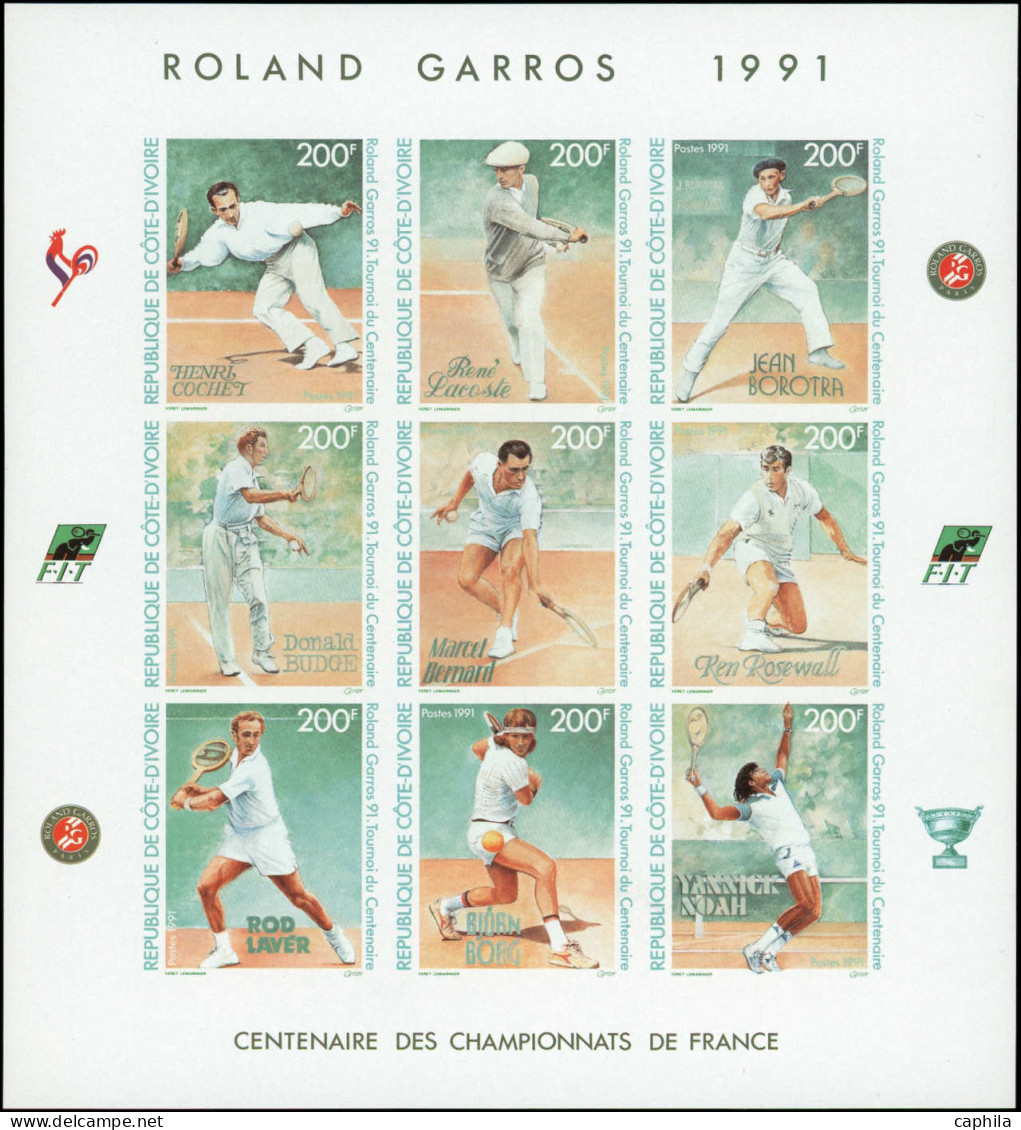 COTE D'IVOIRE Poste ** - Michel 1029/46B + KB 1029/46B, Non Dentelés, Complet + 2 Blocs Collectifs: Tennis, Roland Garro - Other & Unclassified