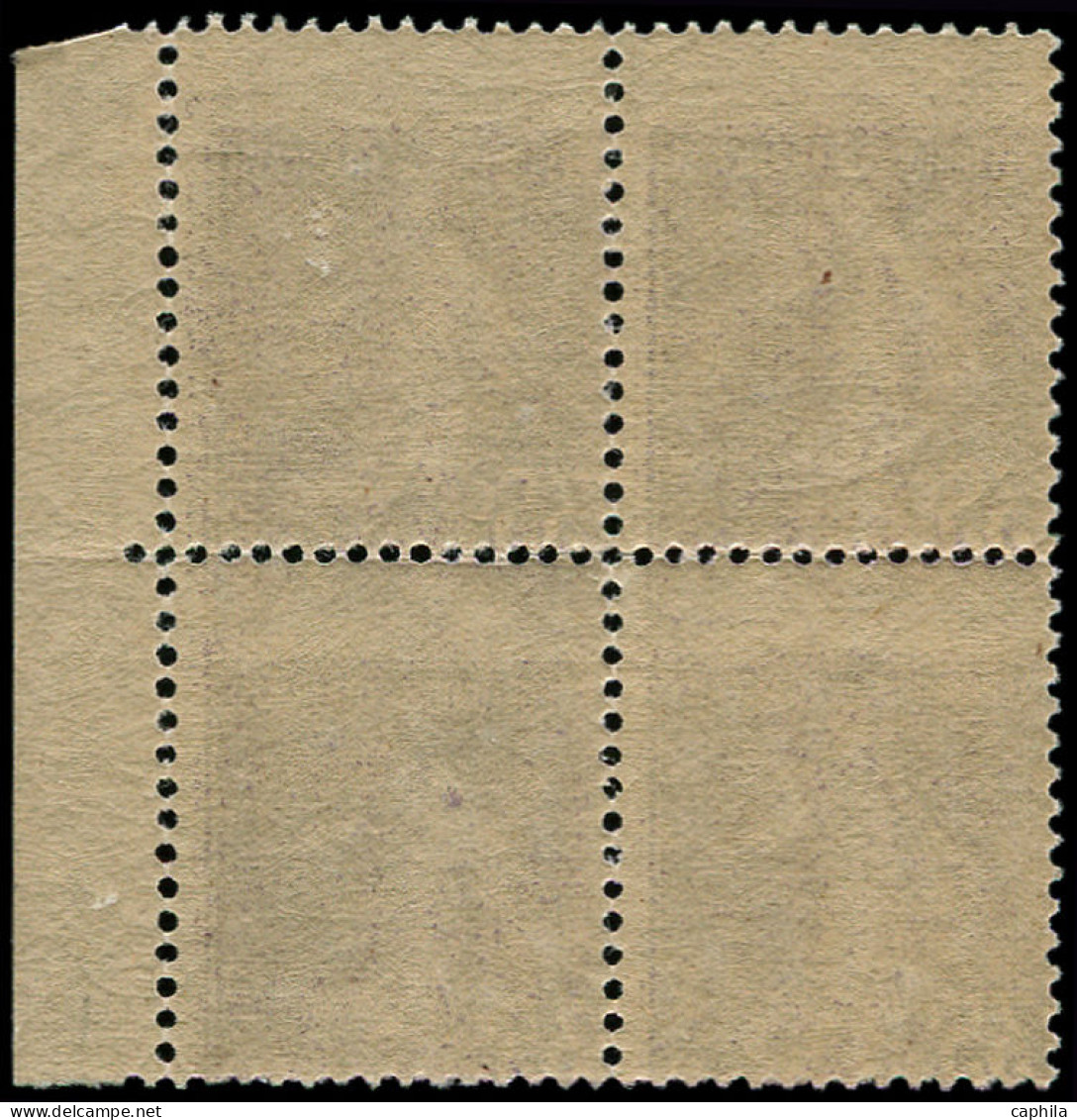 FRANCE Poste ** - 142, Bloc De 4, Cdf, Piquage Horizontal Très Déplacé (dans Les Chiffres): 35c. Semeuse Violet (Spink)  - Unused Stamps