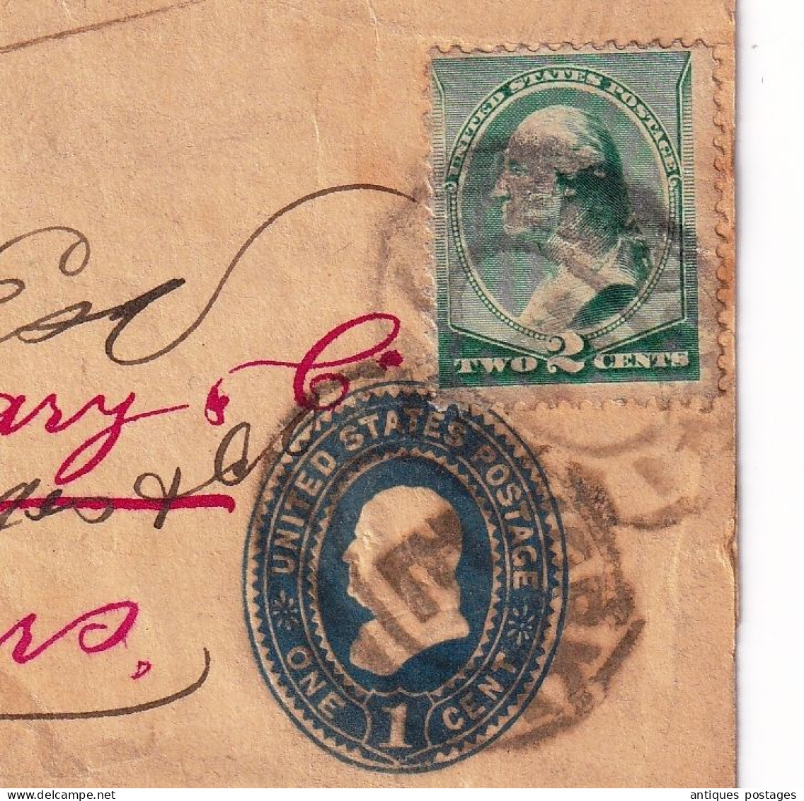 Postal Stationery 1887 USA Anvers Belgique Stamp George Washington Two Cents - ...-1900