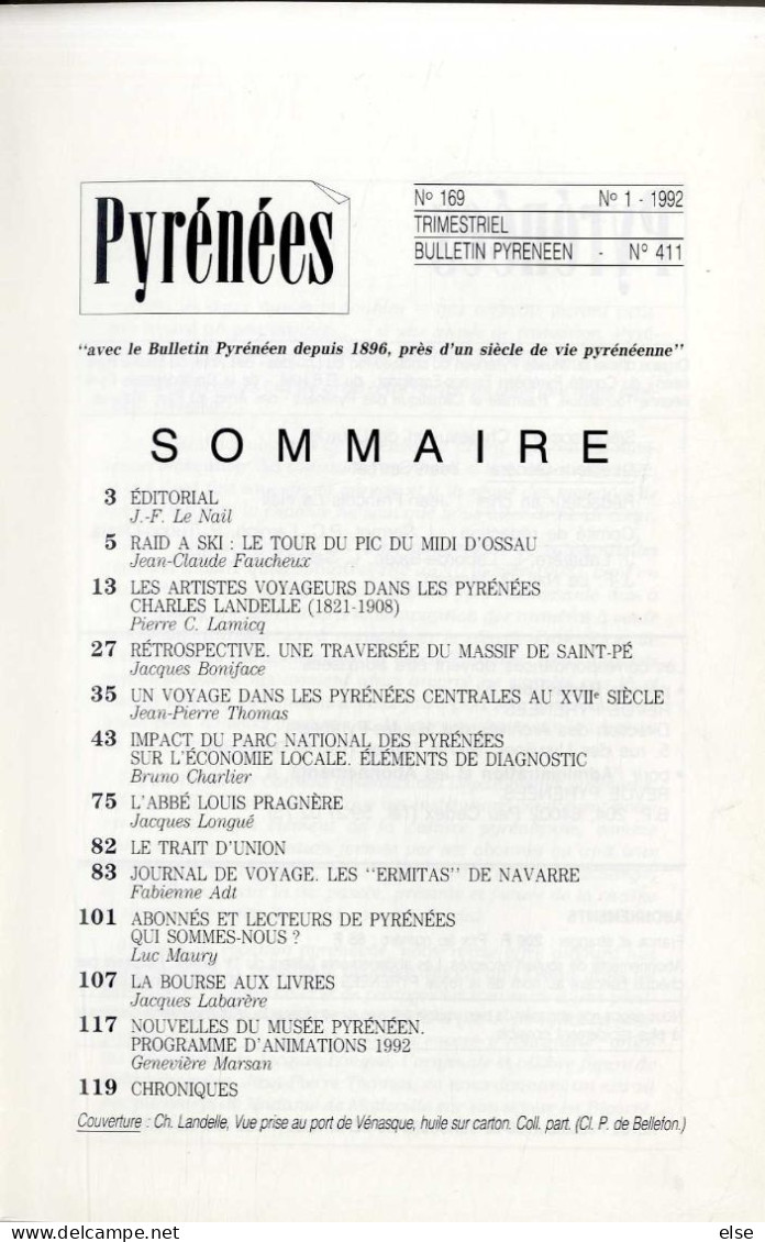 PYRENEEE  N°169  N°1  1992LA TOUR DU PIC DU MIDI  -  LES ARTISTES VOYAGEURS   ETC  -  PAGE 1 A 132 - Midi-Pyrénées