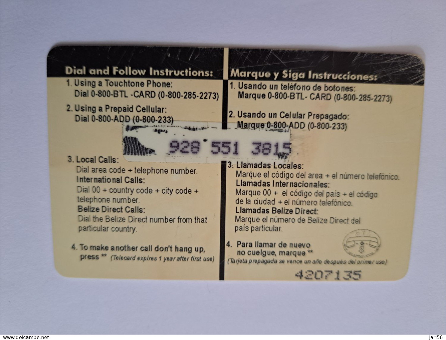 BELIZE Prepaid Card  $ 5 ,-/ BTL 2000 AND BEYOND / DIFF BACK   / PREPAID CELLULAIR SERVICE  BTL  /  Used Card  **17163** - Belice