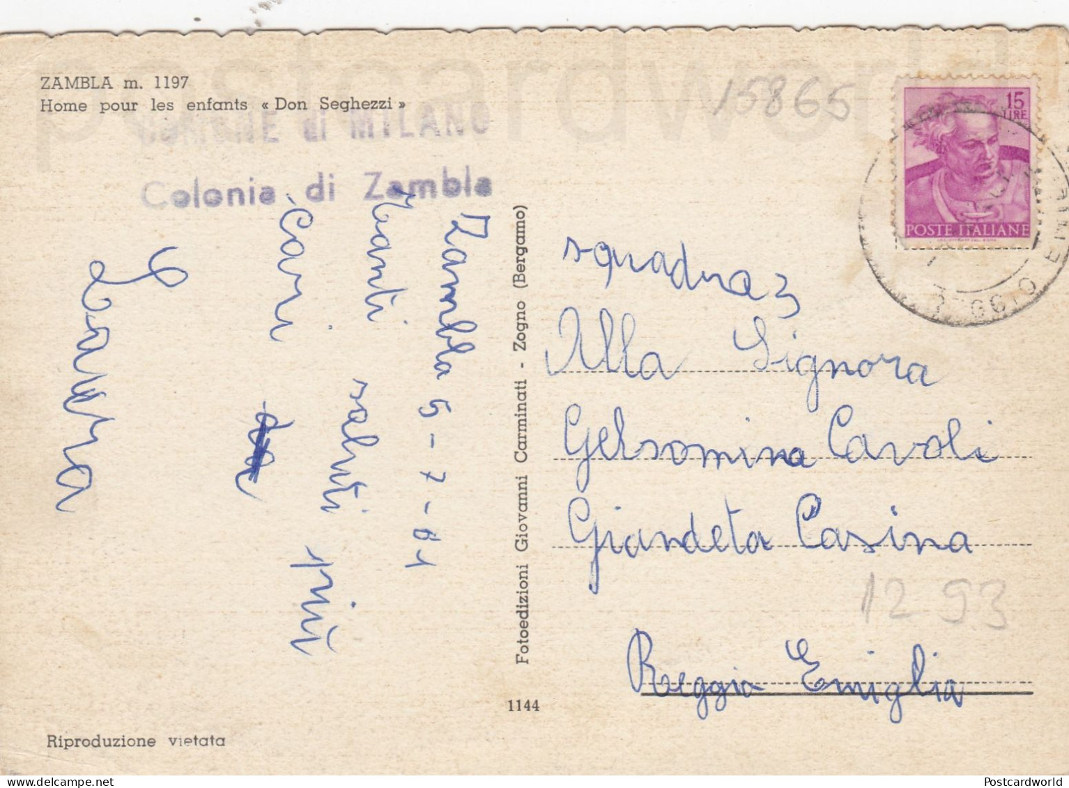 CARTOLINA  ZAMBLA M.1197 BERGAMO LOMBARDIA COLONIA DON SEGHEZZI VIAGGIATA 1961 - Bergamo