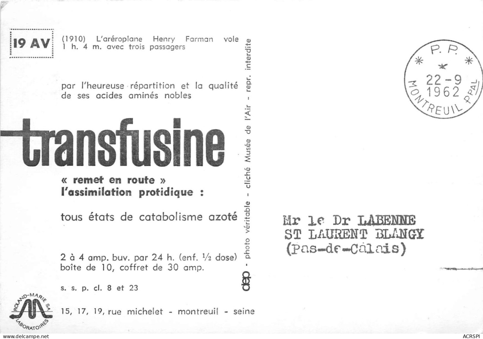 L Aeroplane Henry Farman Vole 1h4m Avec Trois Passagers Transfusine 18(scan Recto-verso) MA287 - ....-1914: Precursores