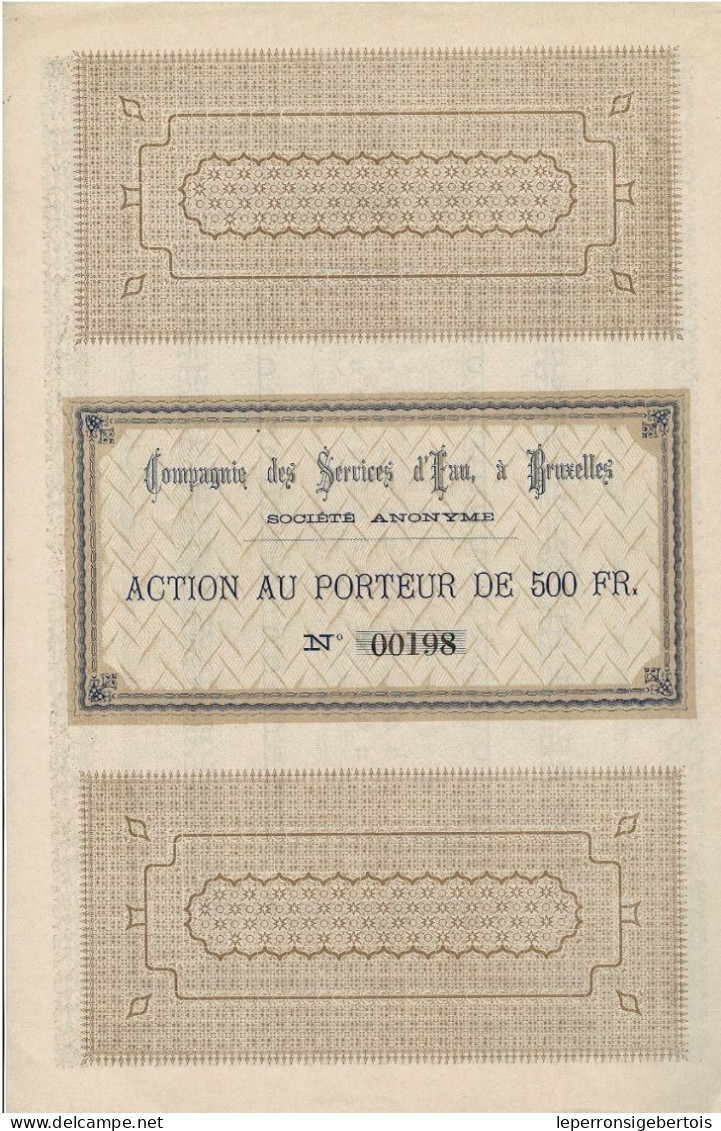 - Titre De 1893 - Compagnie Des Services D'Eau à Bruxelles - - Eau