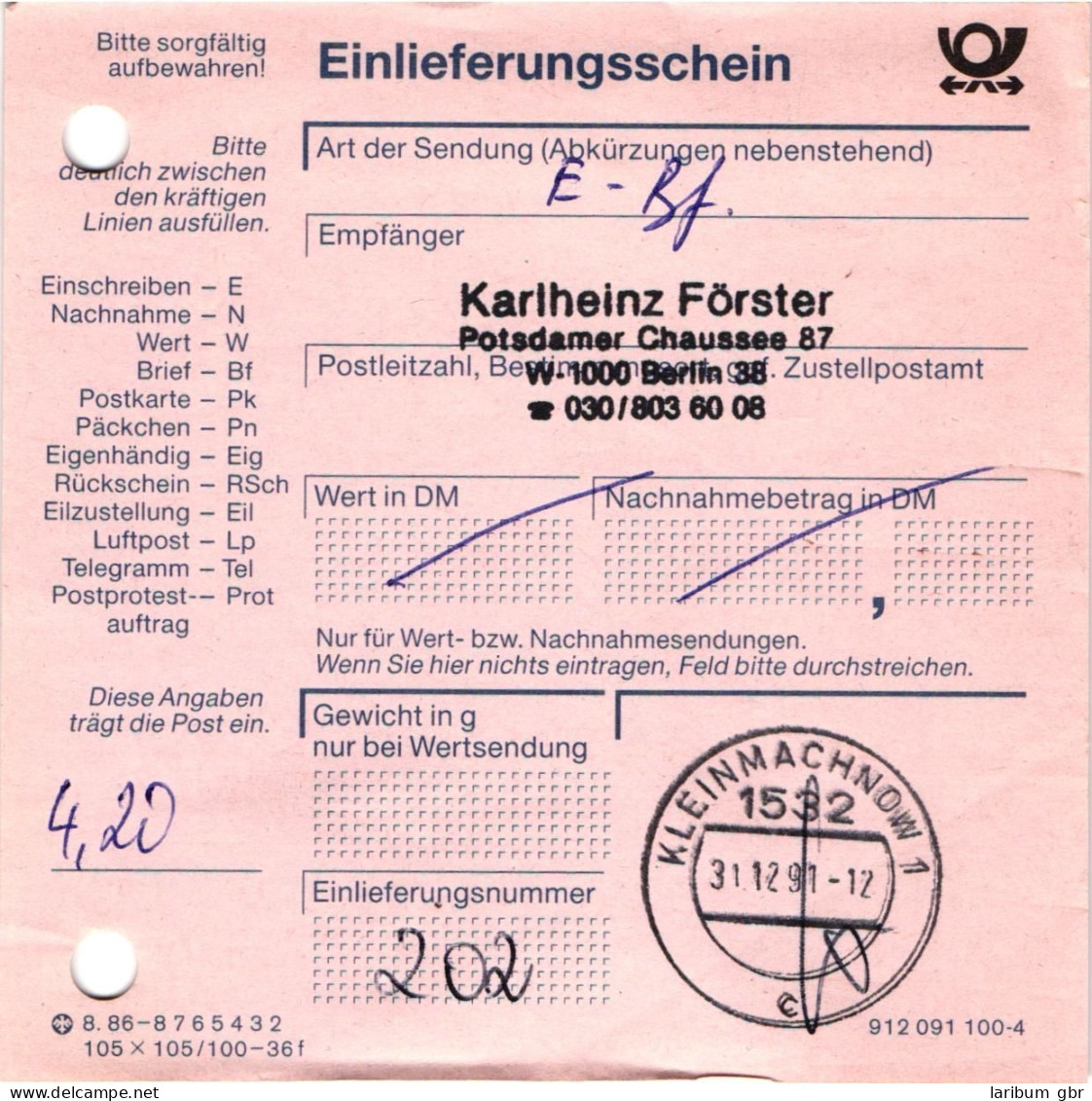 Berlin 404 , 406 RE 5 + 4 LF Auf Brief Als Mischfrankatur Portogerecht #JF043 - Altri & Non Classificati