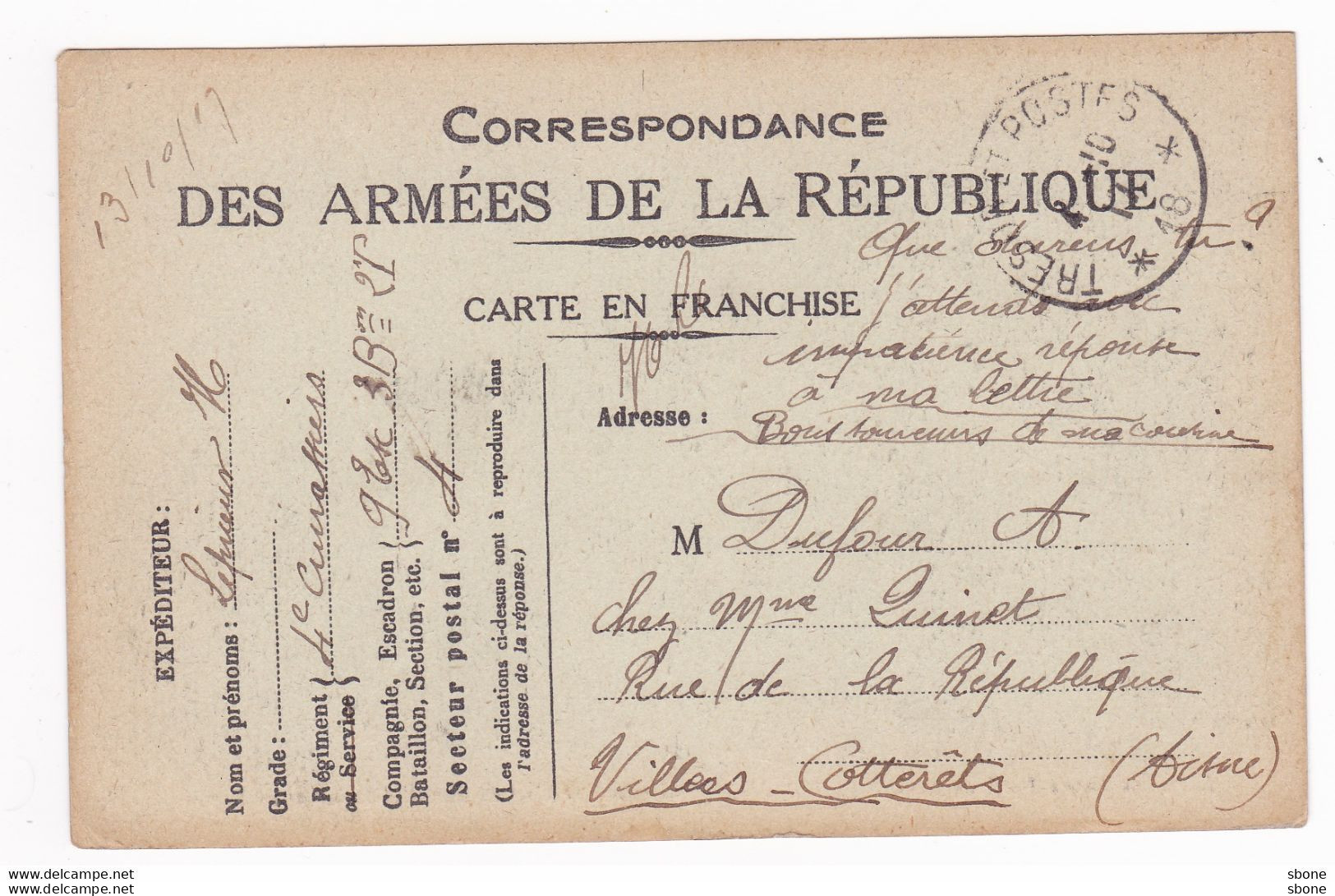 Carte En Franchise Militaire - Américaine - L'ovation Faite Au Général Pershing - Storia Postale