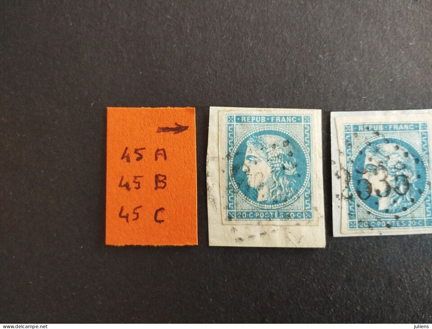 FRANCE CERES EMISSION DE BORDEAUX 45A + 45B + 45C SUR FRAGMENT COTE +350€ - 1870 Bordeaux Printing