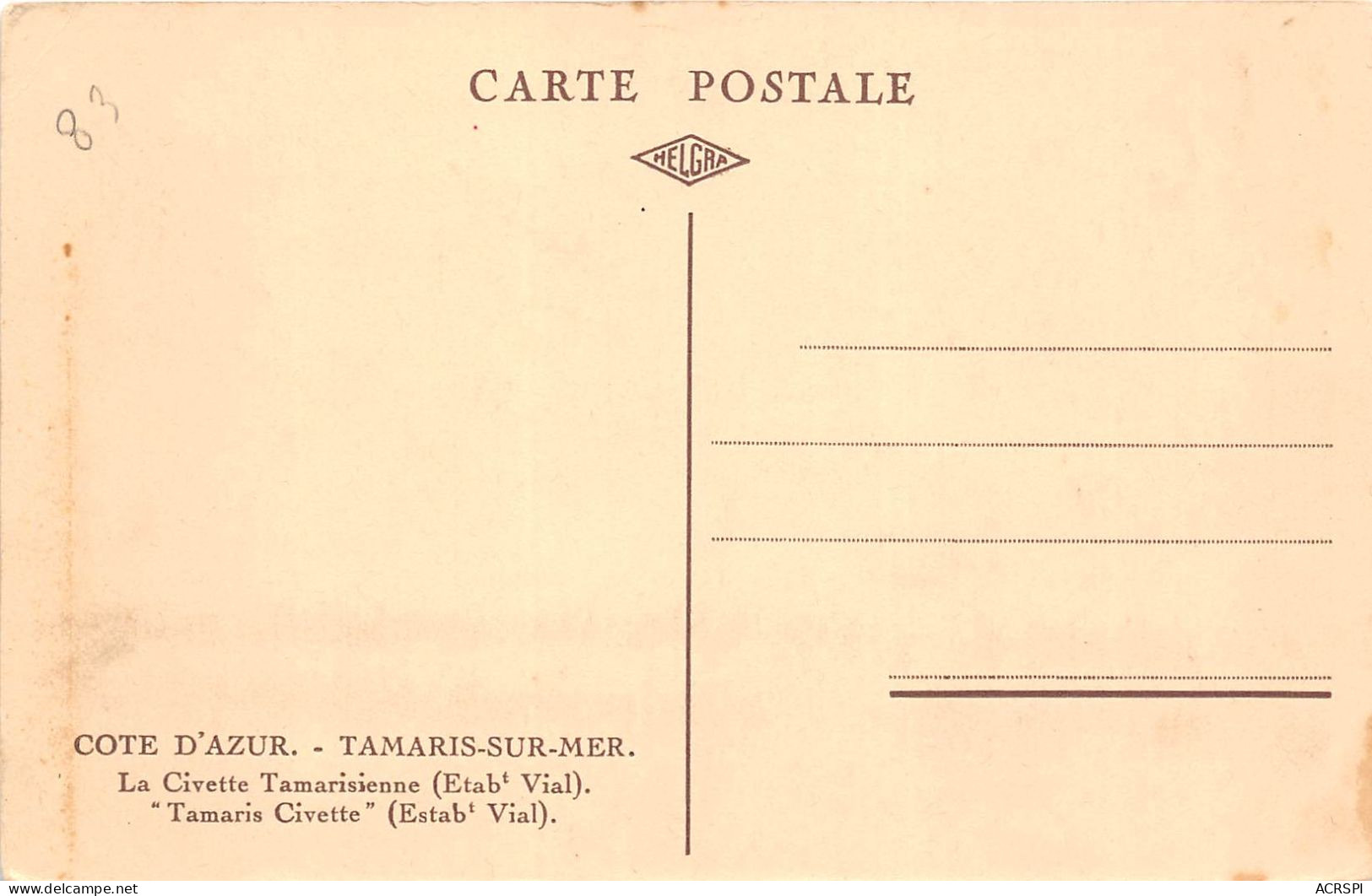 TAMARIS SUR MER La Civette Tamarisienne Etab Vial Tamaris Civette 19(scan Recto-verso) MA437 - Tamaris