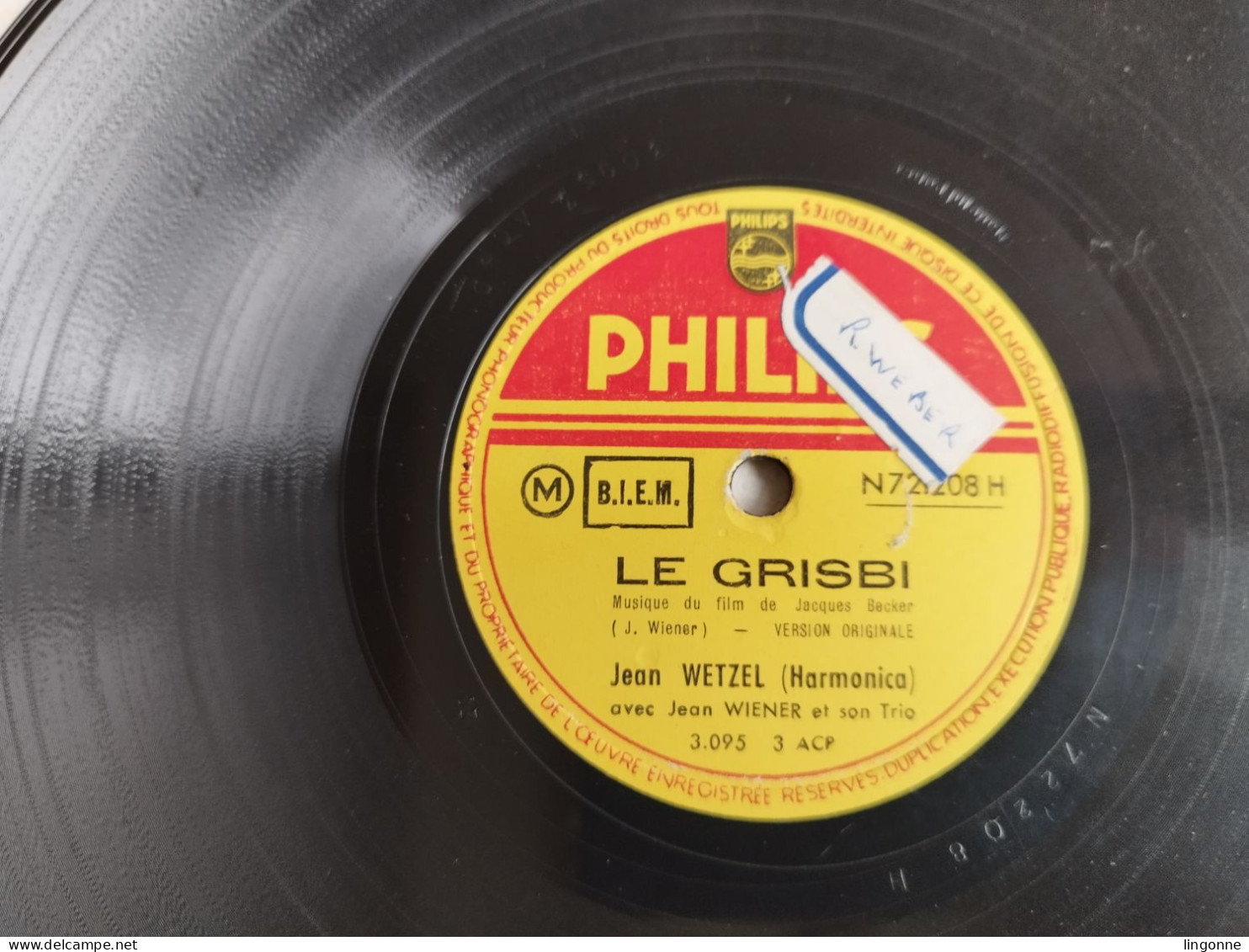 78 TOURS 250 Mm Jean Wetzel – Grisbi Blues / Le Grisbi 	Philips – N 72.208 H - Speciale Formaten