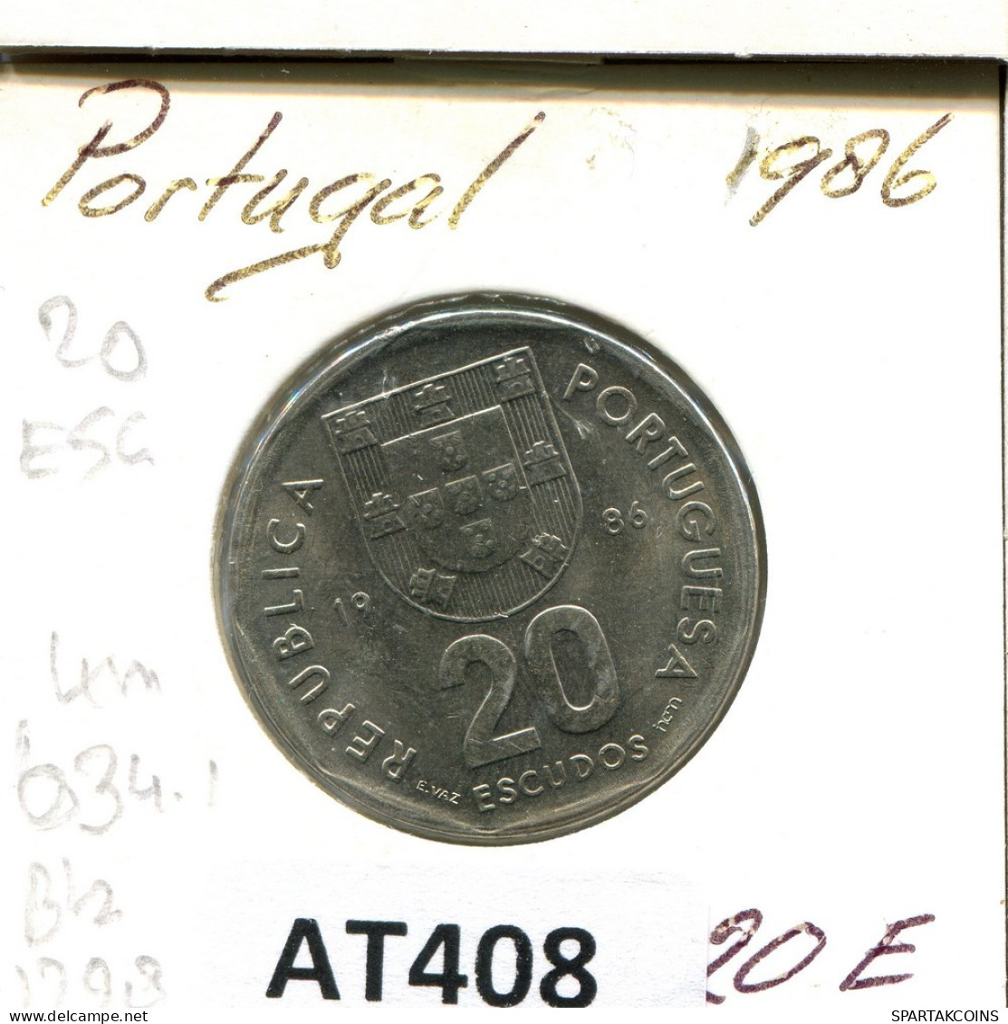 20 ESCUDOS 1986 PORTUGAL Moneda #AT408.E.A - Portogallo