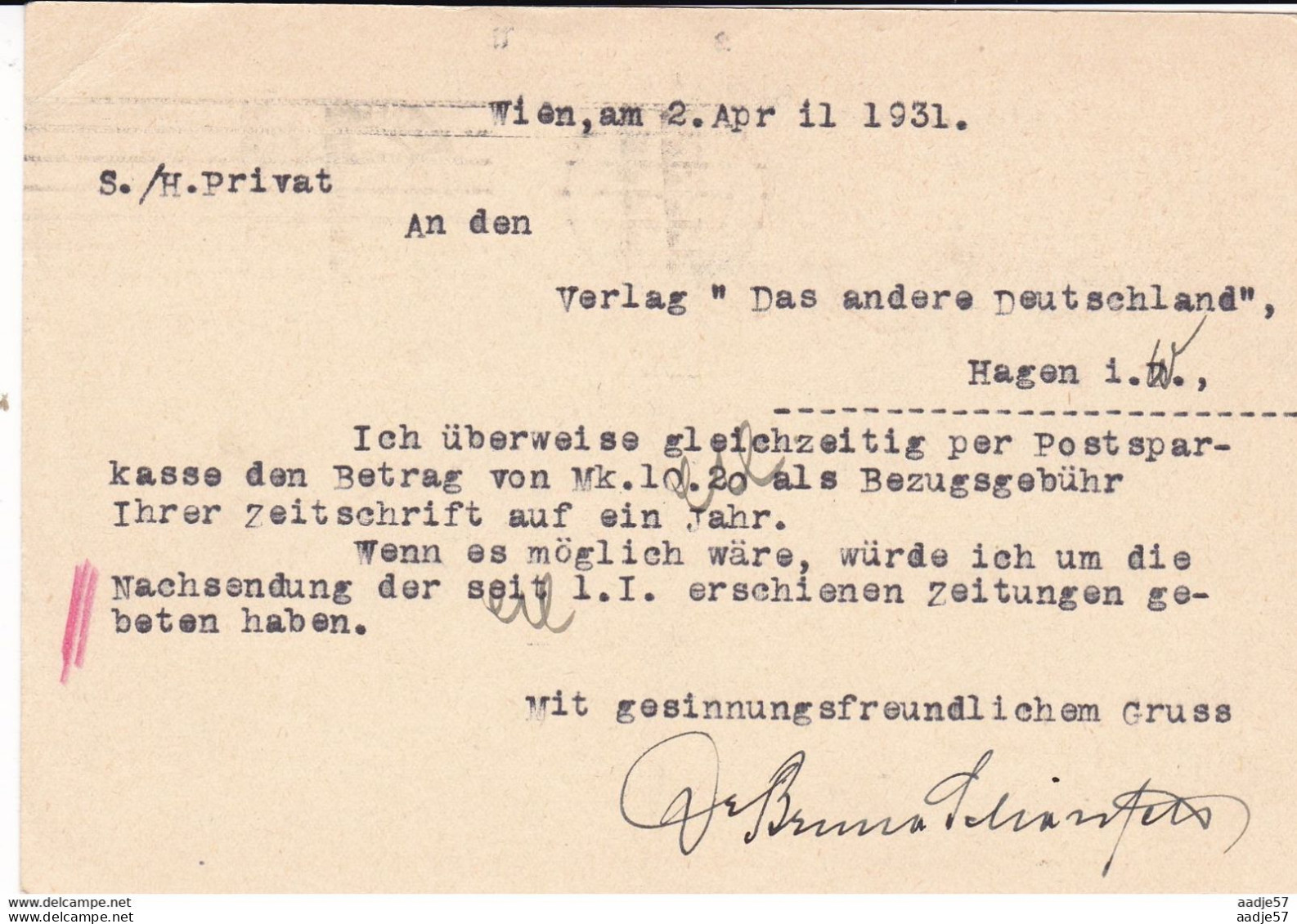 Austria Österreich AUTRICHE 1931 Ditten - Postkarten