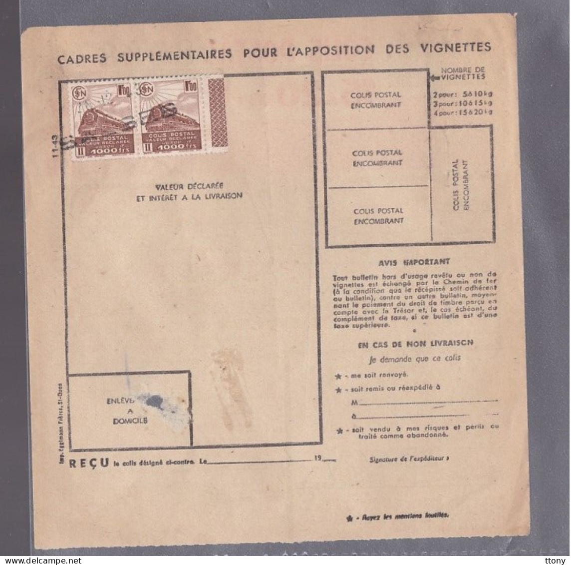 Timbre N° 210   4,7  Vert Foncé Et Rouge  &  N ° 177  1 F Brun  Vin Blanc Rivesaltes Colis Postaux Postal 1943 - Cartas & Documentos