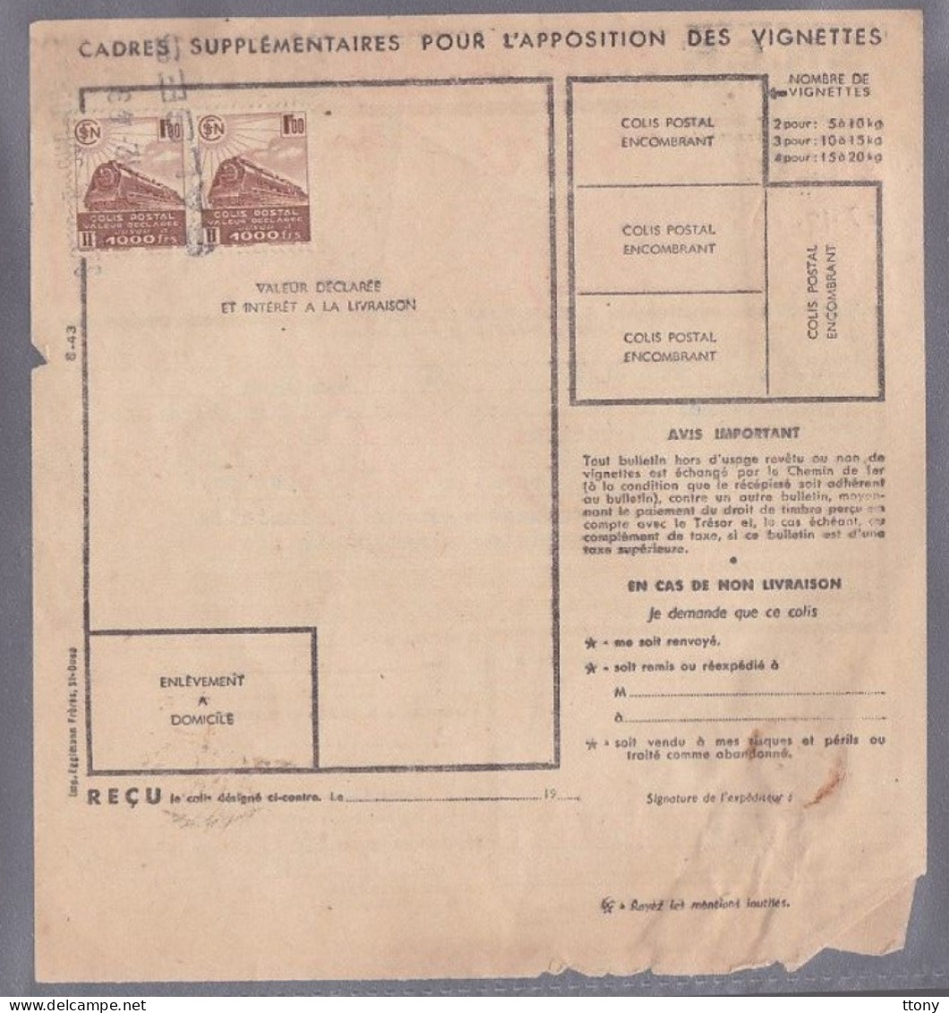 Timbre N° 210   4,7  Vert Foncé Et Rouge  &  N ° 177  1 F Brun  Vin Blanc Rivesaltes Colis Postaux Postal 1943 - Brieven & Documenten