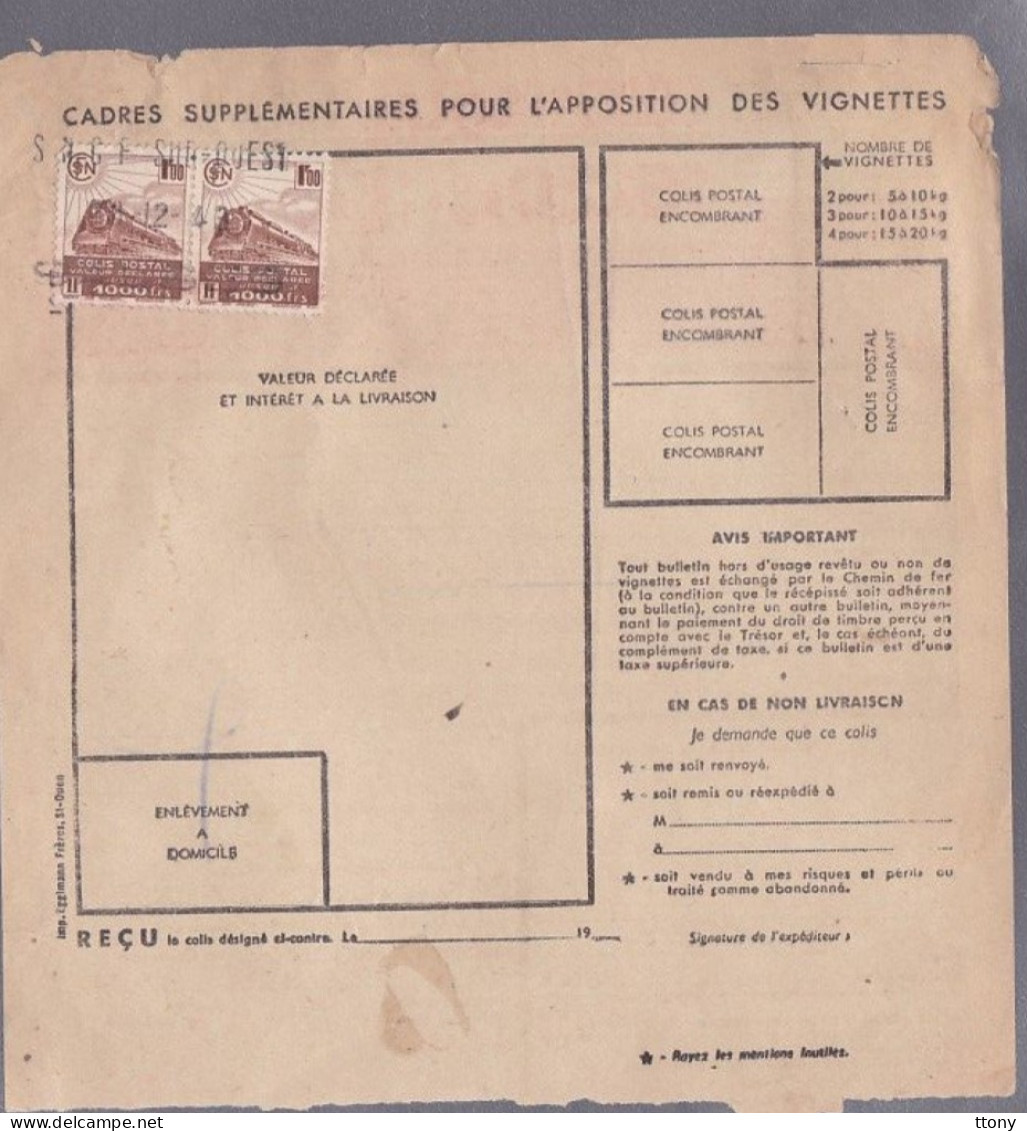 Timbre N° 210   4,7  Vert Foncé Et Rouge  &  N ° 177  1 F Brun  Vin Blanc Rivesaltes Colis Postaux Postal 1943 - Cartas & Documentos
