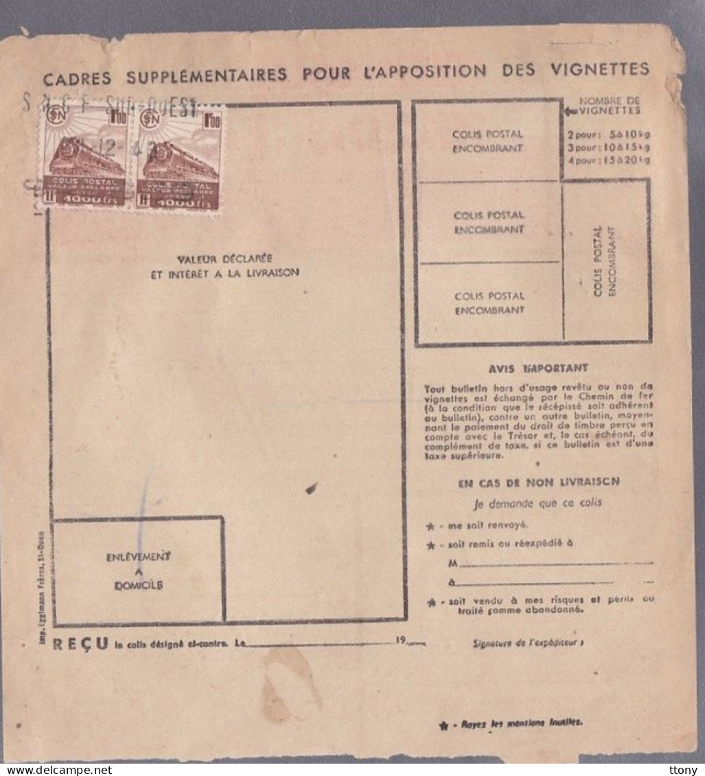 Timbre N° 210   4,7  Vert Foncé Et Rouge  &  N ° 177  1 F Brun  Vin Blanc Rivesaltes Colis Postaux Postal 1943 - Storia Postale