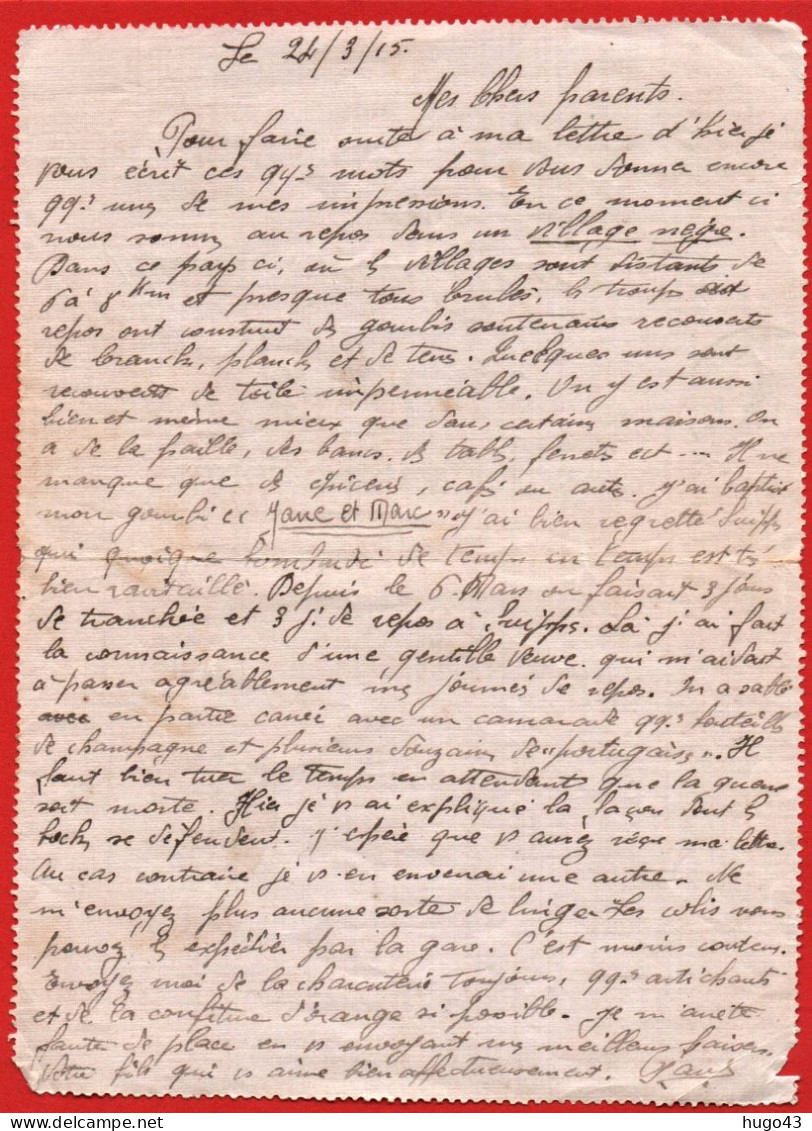 (RECTO / VERSO) CARTE LETTRE EN 1915 - CACHET TRESOR ET POSTES - Cartas & Documentos