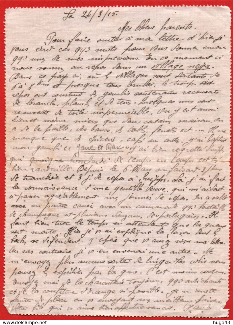 (RECTO / VERSO) CARTE LETTRE EN 1915 - CACHET TRESOR ET POSTES - Brieven En Documenten