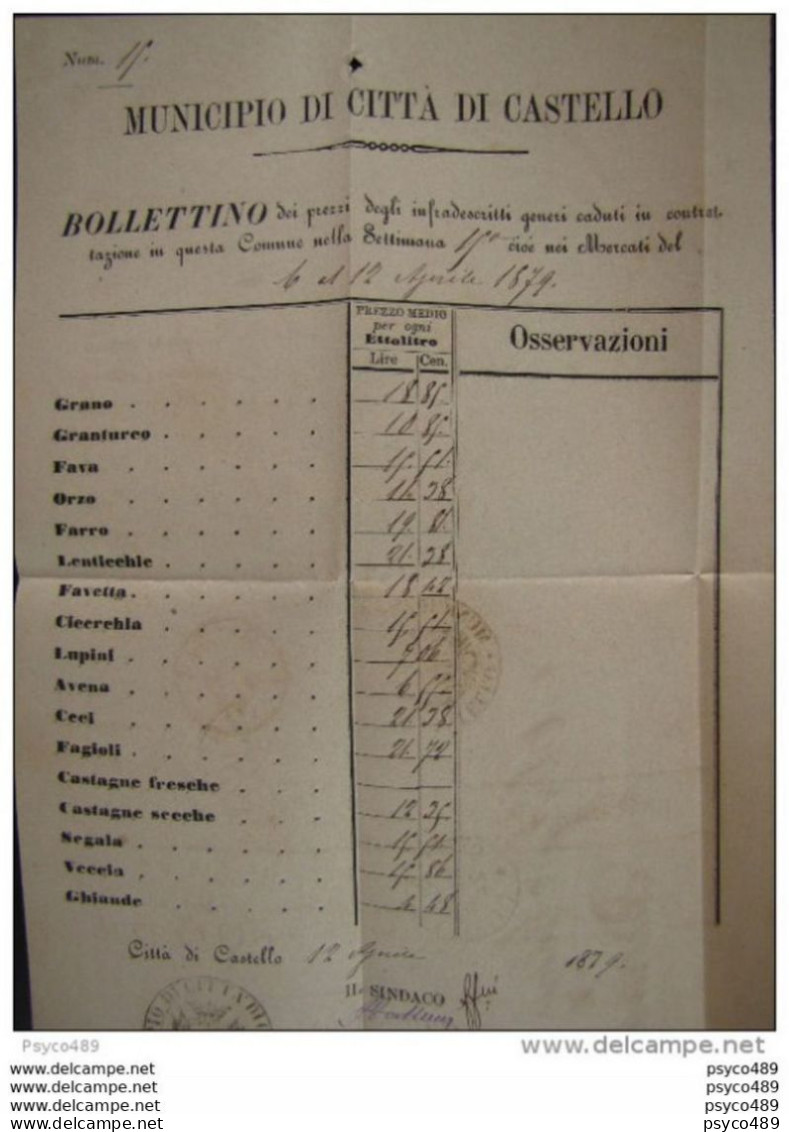 66 ITALIA Regno-1878- "Ondine" C. 2 Su 0.05 CITTA' Di CASTELLO>UMBERTIDE (descrizione) - Marcofilía