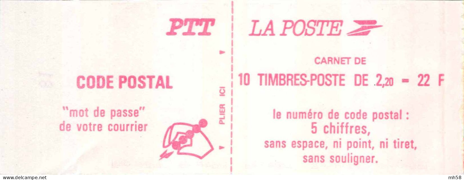FRANCE - Carnet 2 Chiffres Larges, Papier Légèrement Rosé - 2f20 Liberté Rouge - YT 2427 C1b / Maury 470a - Modernes : 1959-...