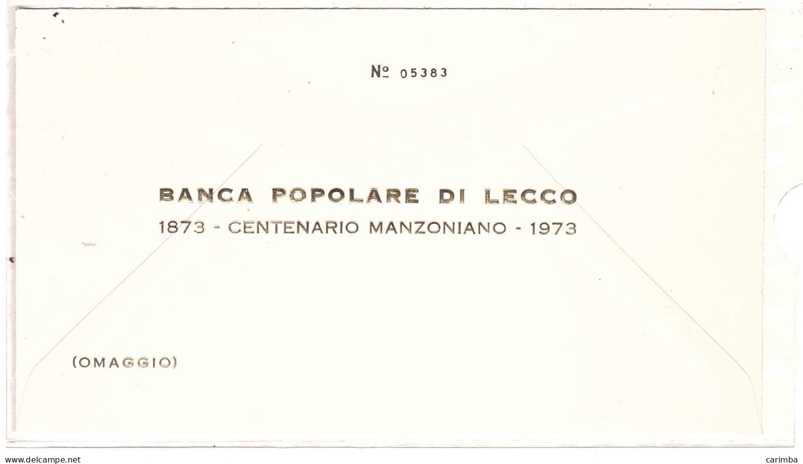 22-5-73 CENTENARIO MANZONIANO BANCA POPOLARE DI LECCO - Lecco