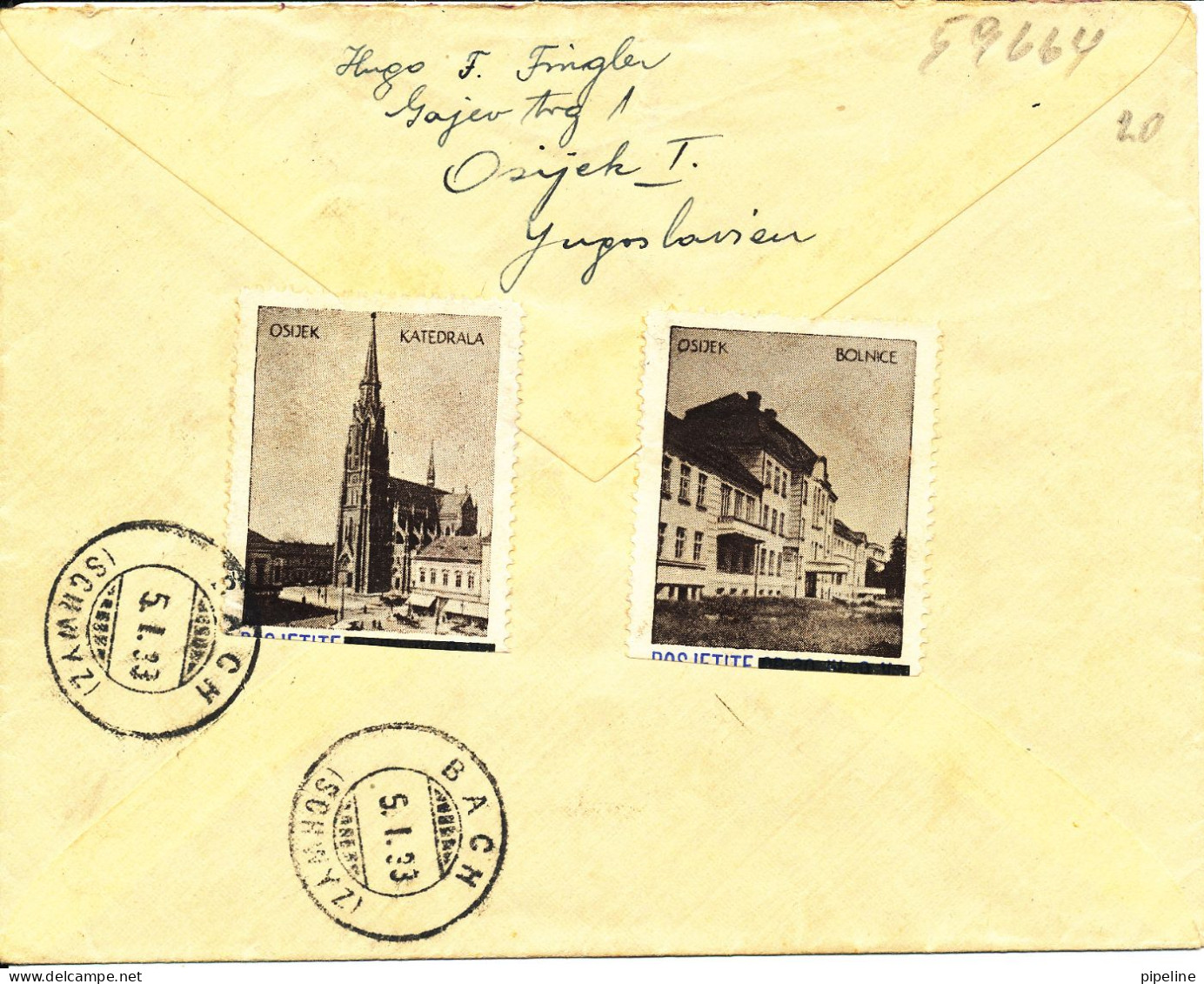 Yugoslavia Registered Cover Sent To Denmark Osijek 3-1-1933 - Covers & Documents