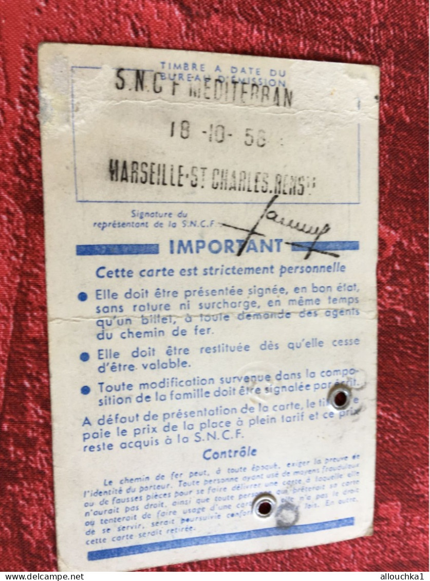 Carte Famille Nombreuse Réduction 40% -S.N.C.F. Circulation-Titre Transport- Chemins De Fer-Marseille Saint Charles - Europe