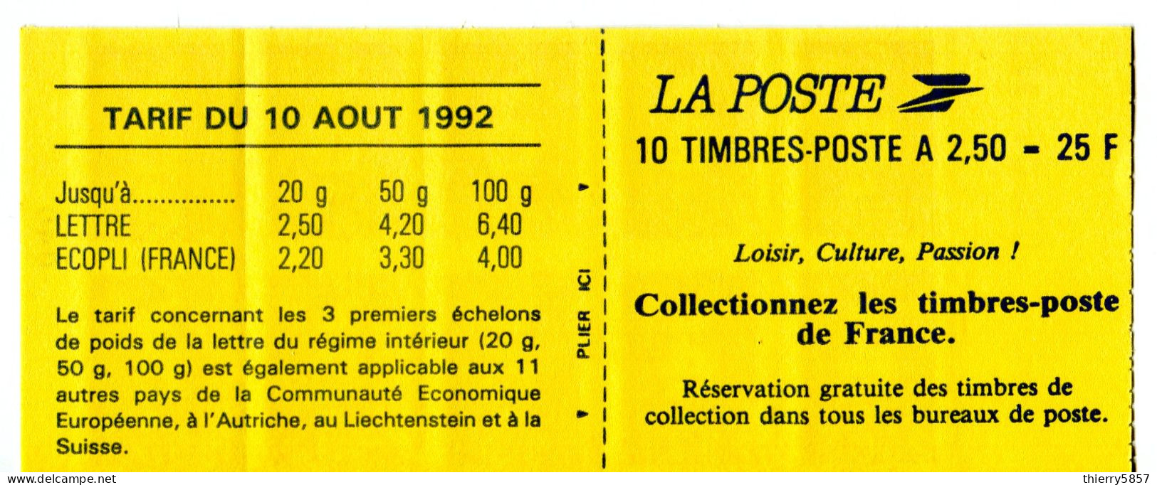 France - Carnet Autoadhésif Marianne De Briat 2F50 YT 2720-C2 Daté 03/09/92 - Moderne : 1959-...