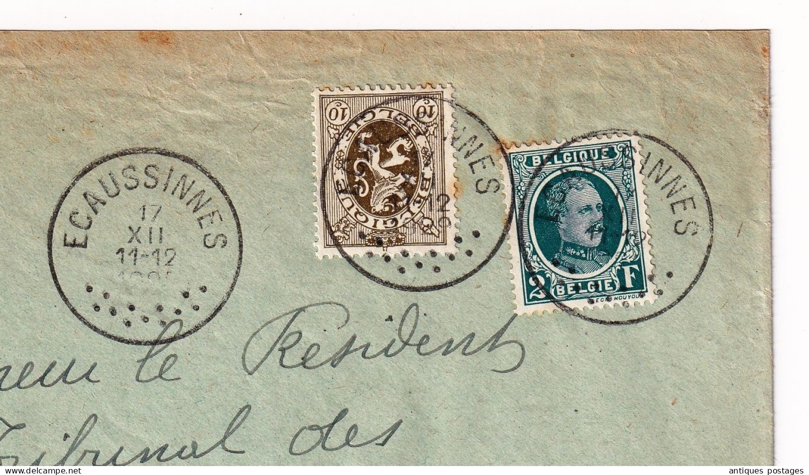 Lettre Recommandée 1929 Écaussinnes Belgique Pour Mons - Brieven En Documenten