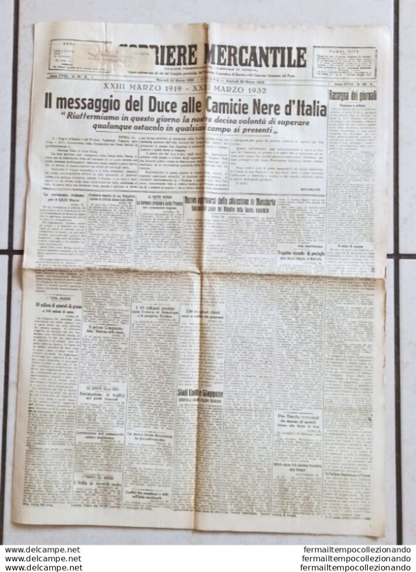 Bm Giornale Corriere Mercantile Il Messaggio Del Duce Alle Camicie Nere 1932 - Tijdschriften & Catalogi