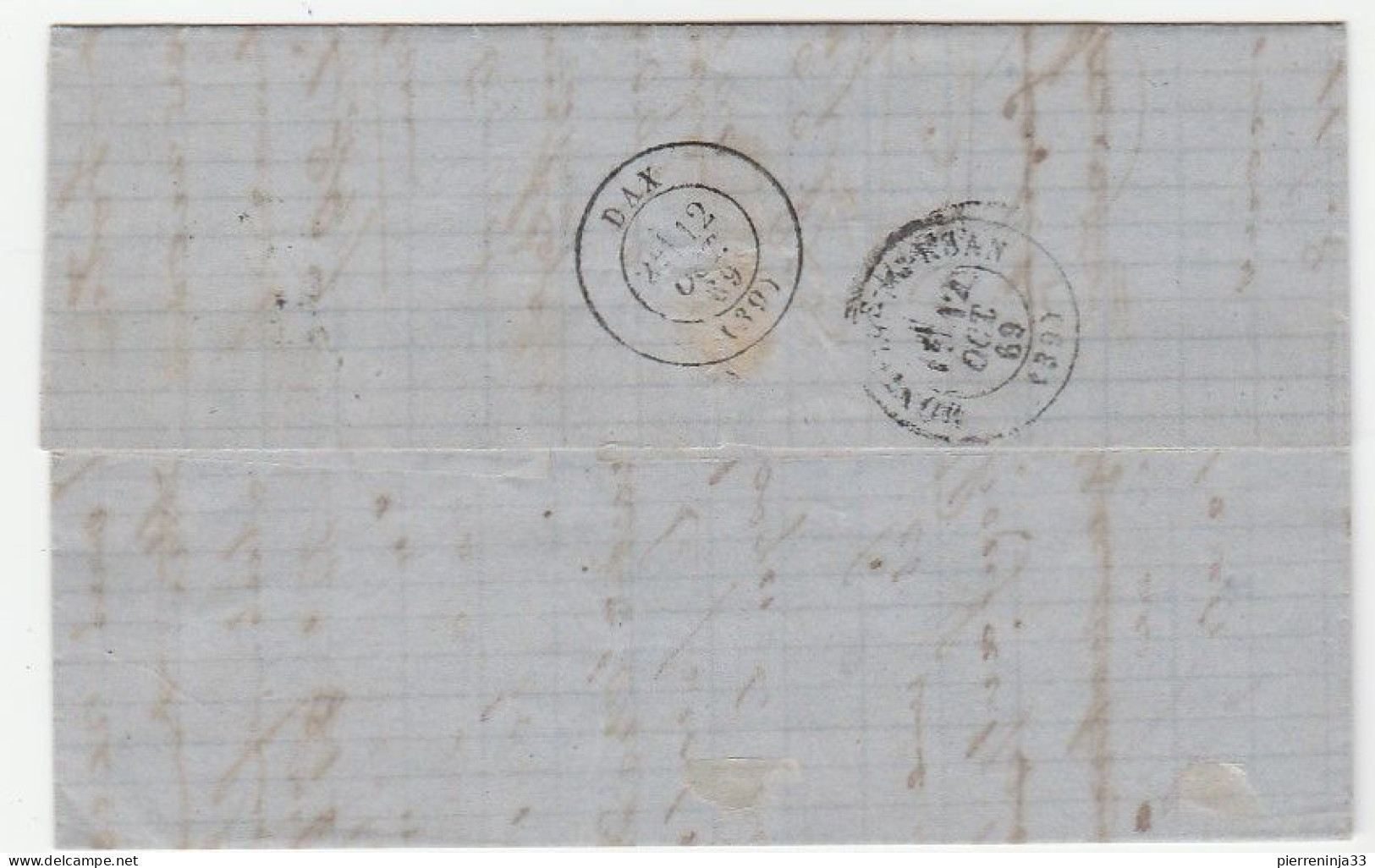Lettre Avec  Napoléon N°29, Cachet Tireté Brocas, GC 4471, Landes, Ind. 9 (60e) - 1863-1870 Napoleon III With Laurels