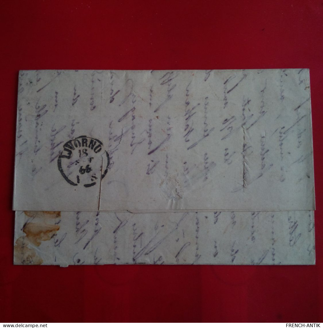 LETTRE MARSEILLE POUR LIVOURNE CACHET PD ROUGE 1866 - 1863-1870 Napoleone III Con Gli Allori