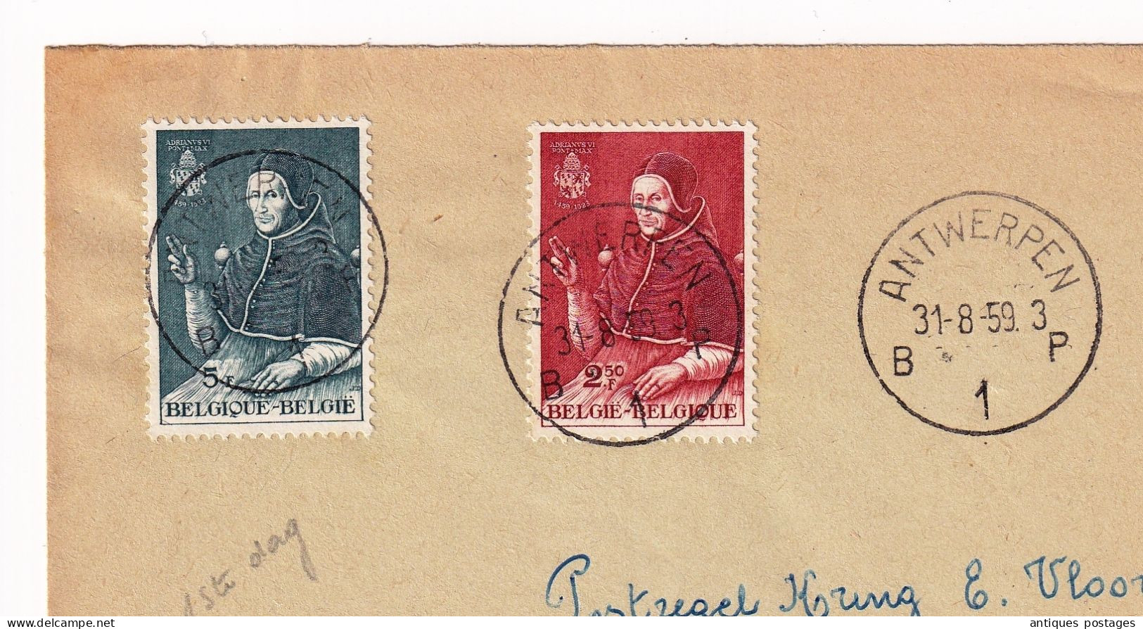 Lettre Anvers 1959 Belgique Belgien Antwerpen Pope Adrianus VI Pape Adrien VI - Cartas & Documentos