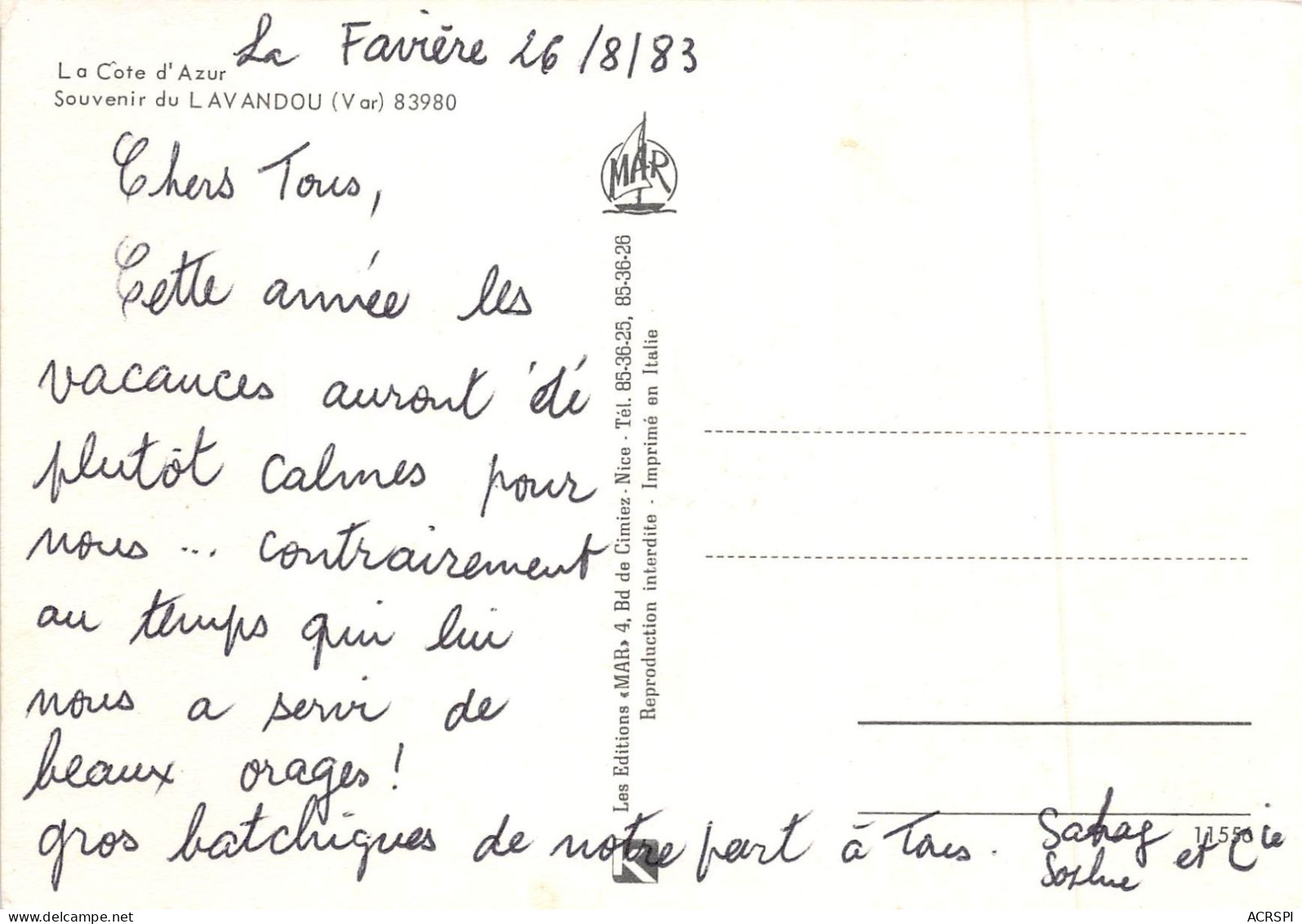 Souvenir Du LAVANDOU 18(scan Recto-verso) MA918 - Le Lavandou