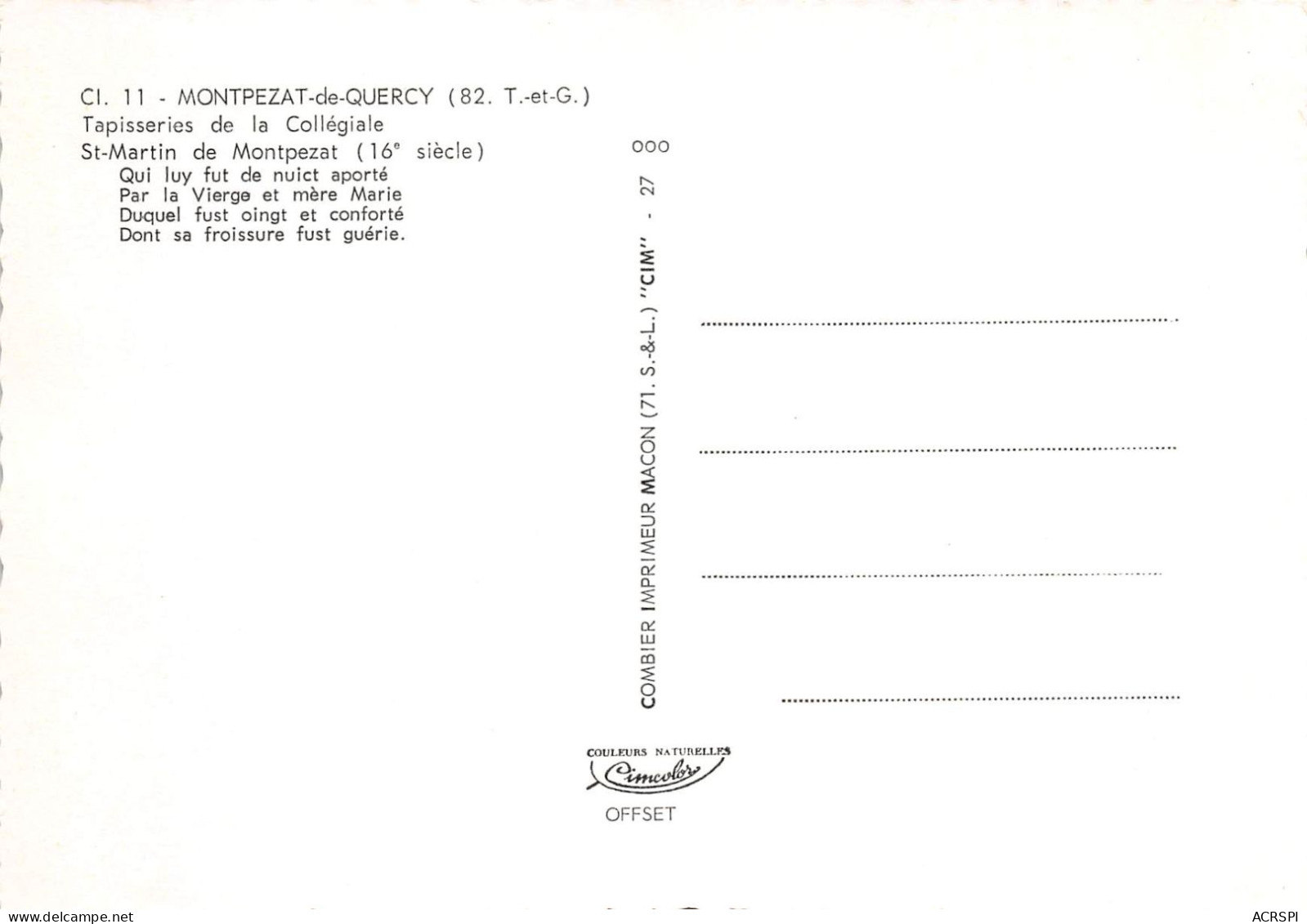 MONTPEZAT DE QUERCY Tapisseries De La Collegiale St Martin Qui Luy Fut De Nuict Aporte 16(scan Recto-verso) MA936 - Montpezat De Quercy