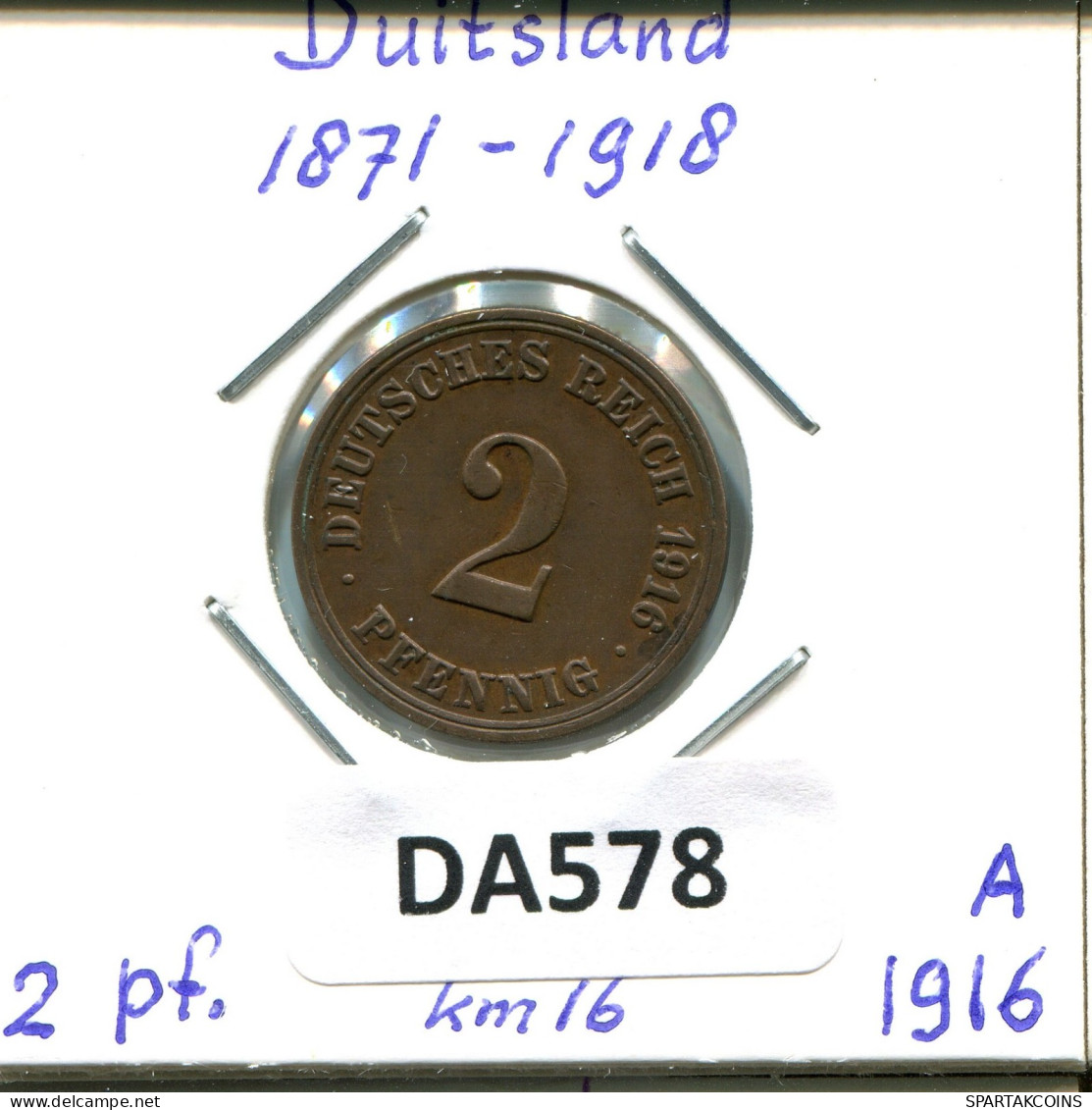 2 PFENNIG 1916 A DEUTSCHLAND Münze GERMANY #DA578.2.D.A - 2 Pfennig